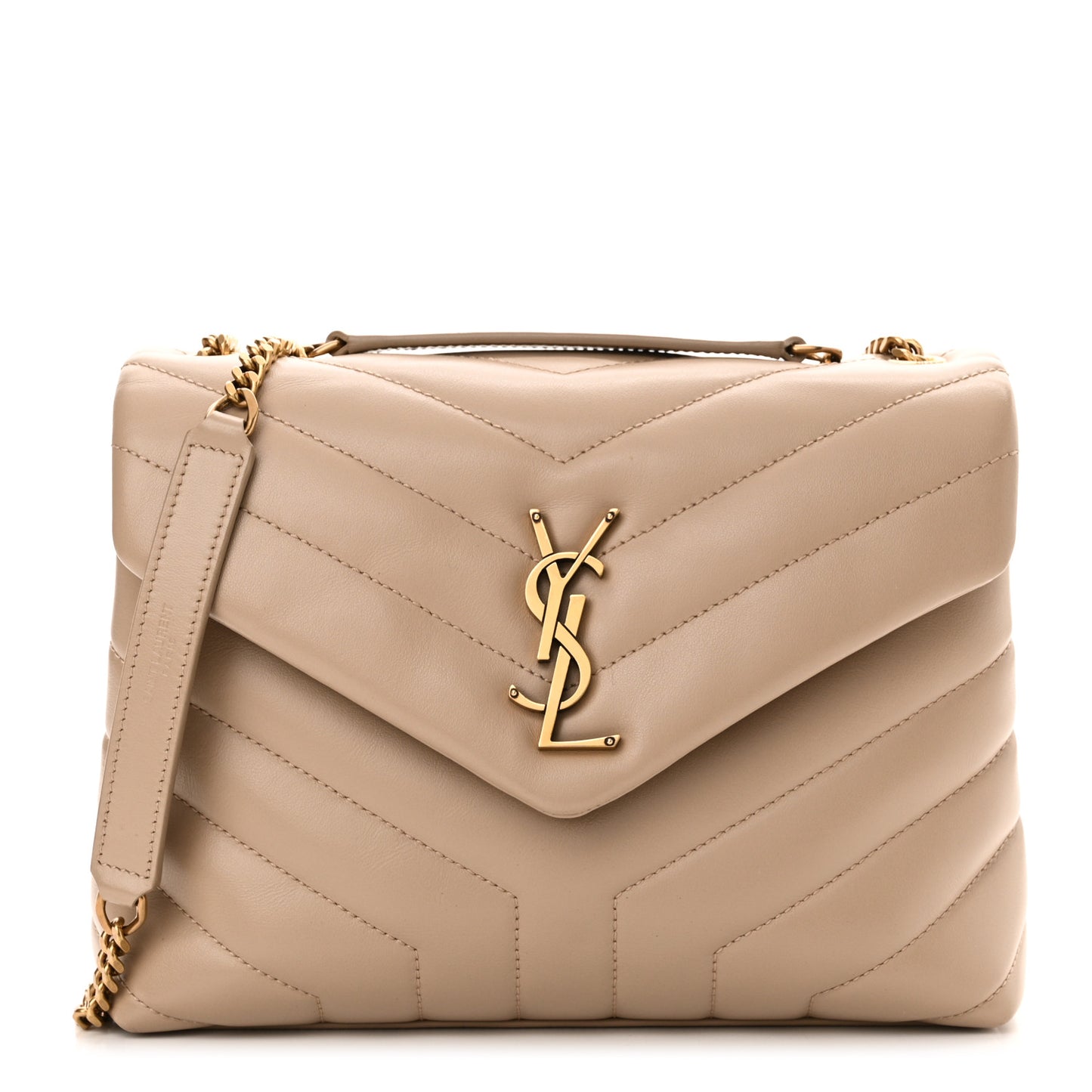 Calfskin Y Quilted Monogram Small Loulou Chain Satchel Dark Beige