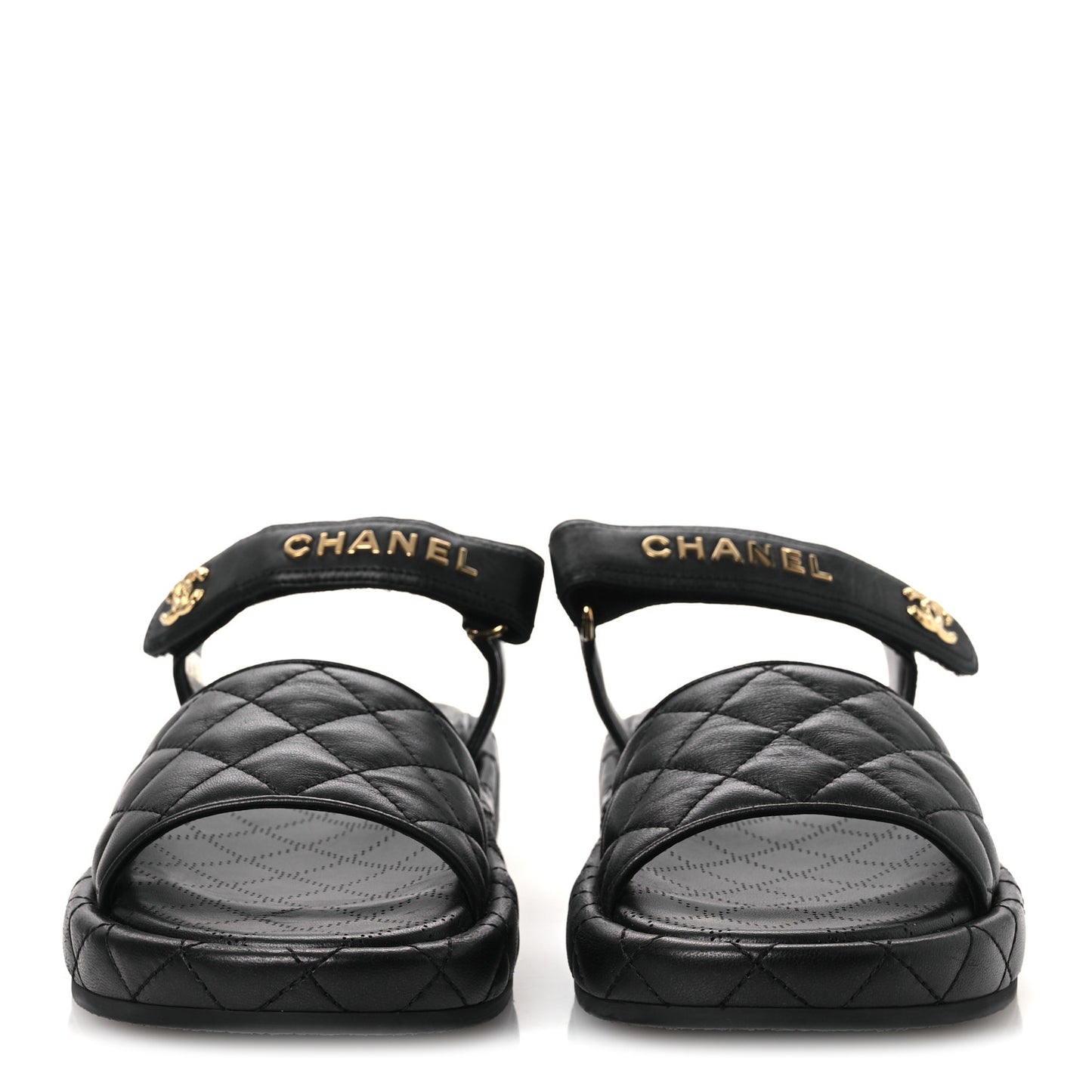 Lambskin Quilted Dad Sandals 39 Black