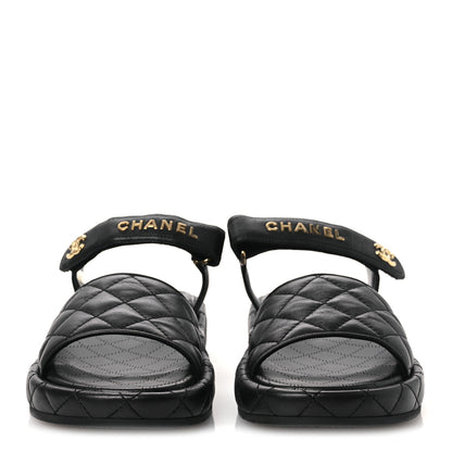 Chanel Lambskin Quilted Dad Sandals 39 Black 3 of 13