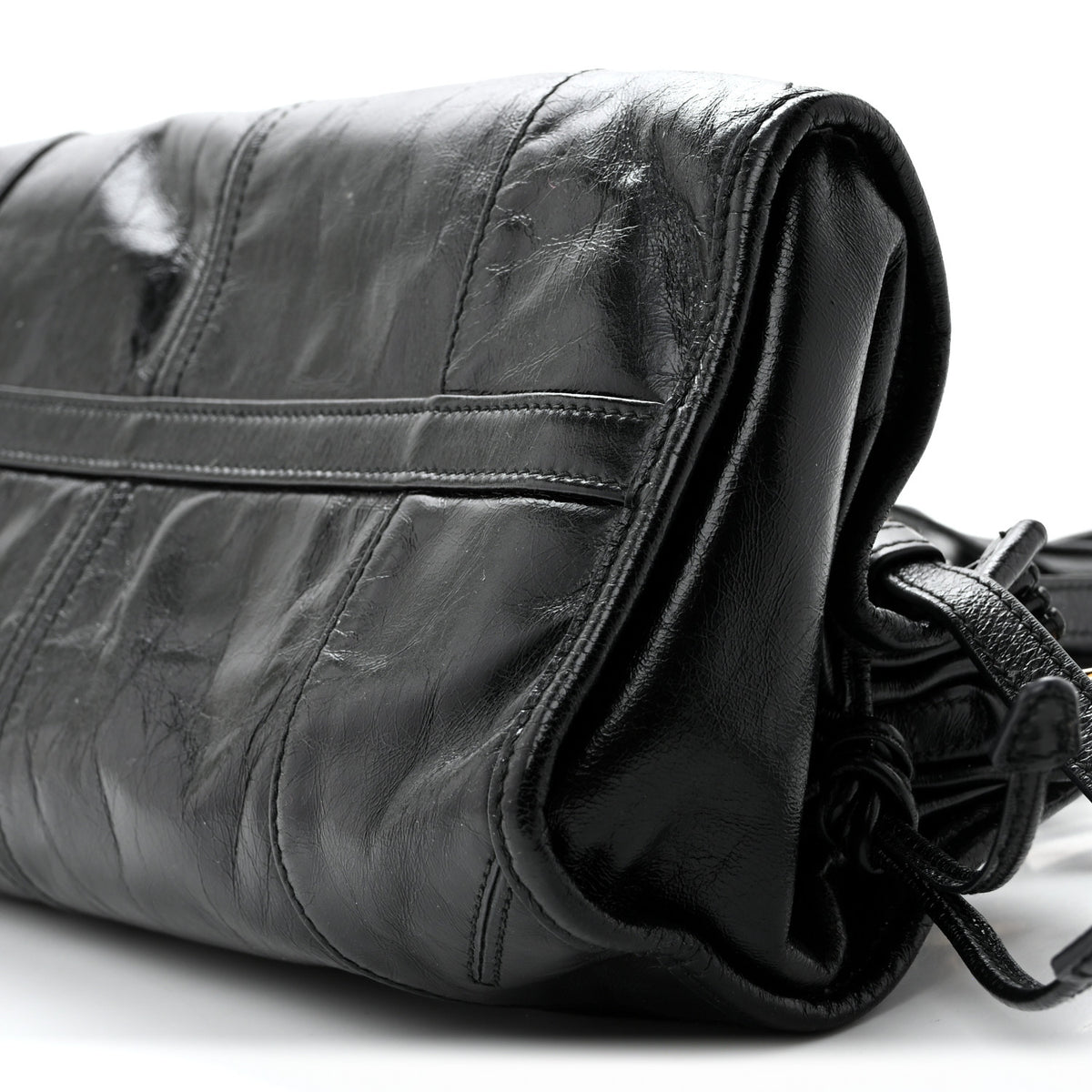 Glossy Calfskin Triangle Medium Bonnie Shoulder Bag Black