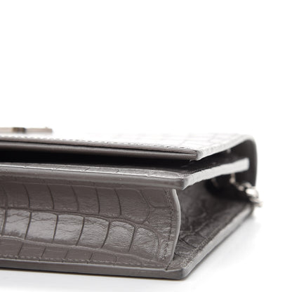 Saint Laurent Calfskin Crocodile Embossed Kate Monogram Tassel Chain Wallet Fog 6 of 9