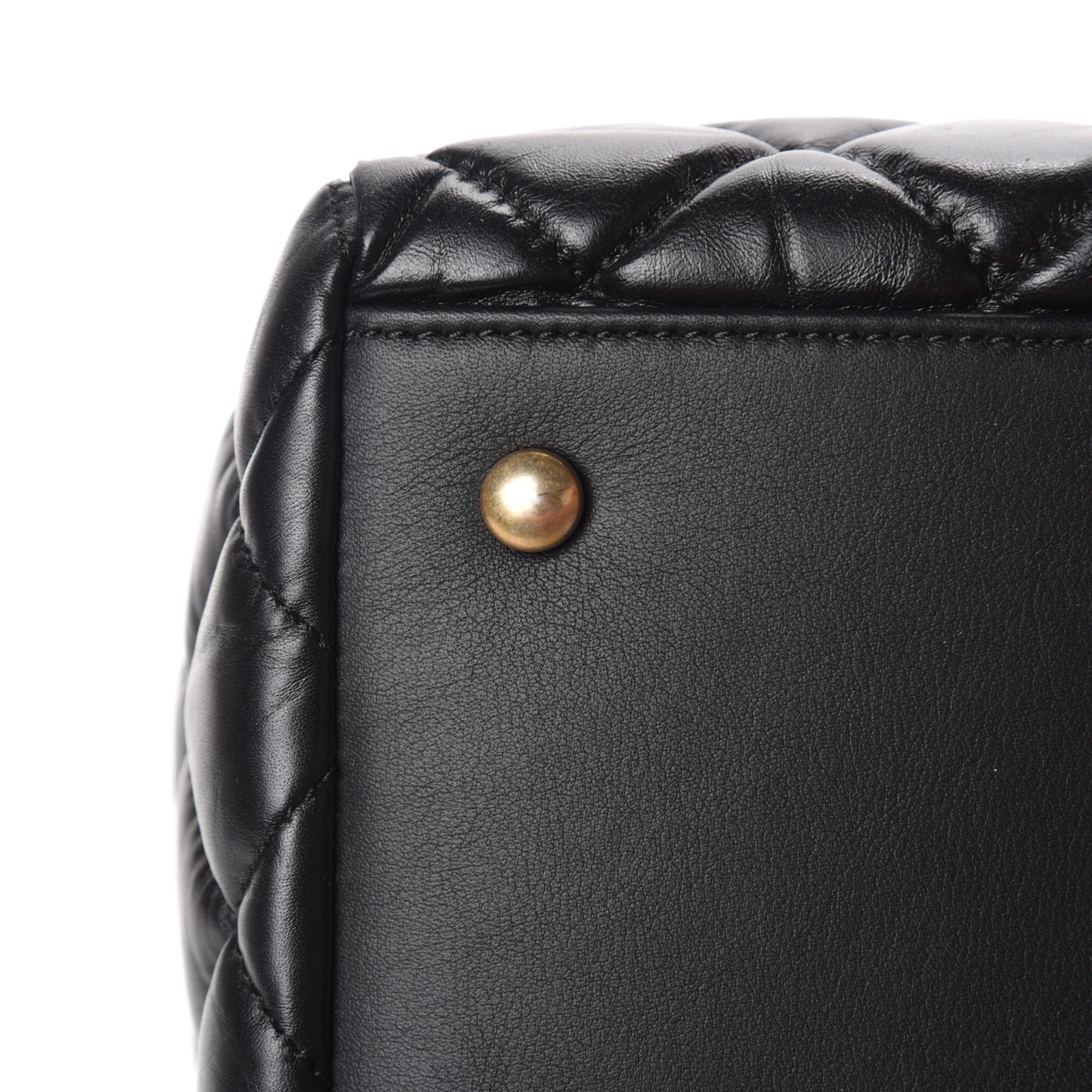 Aged Calfskin Quilted Large Coco Handle Shopping Tote Black