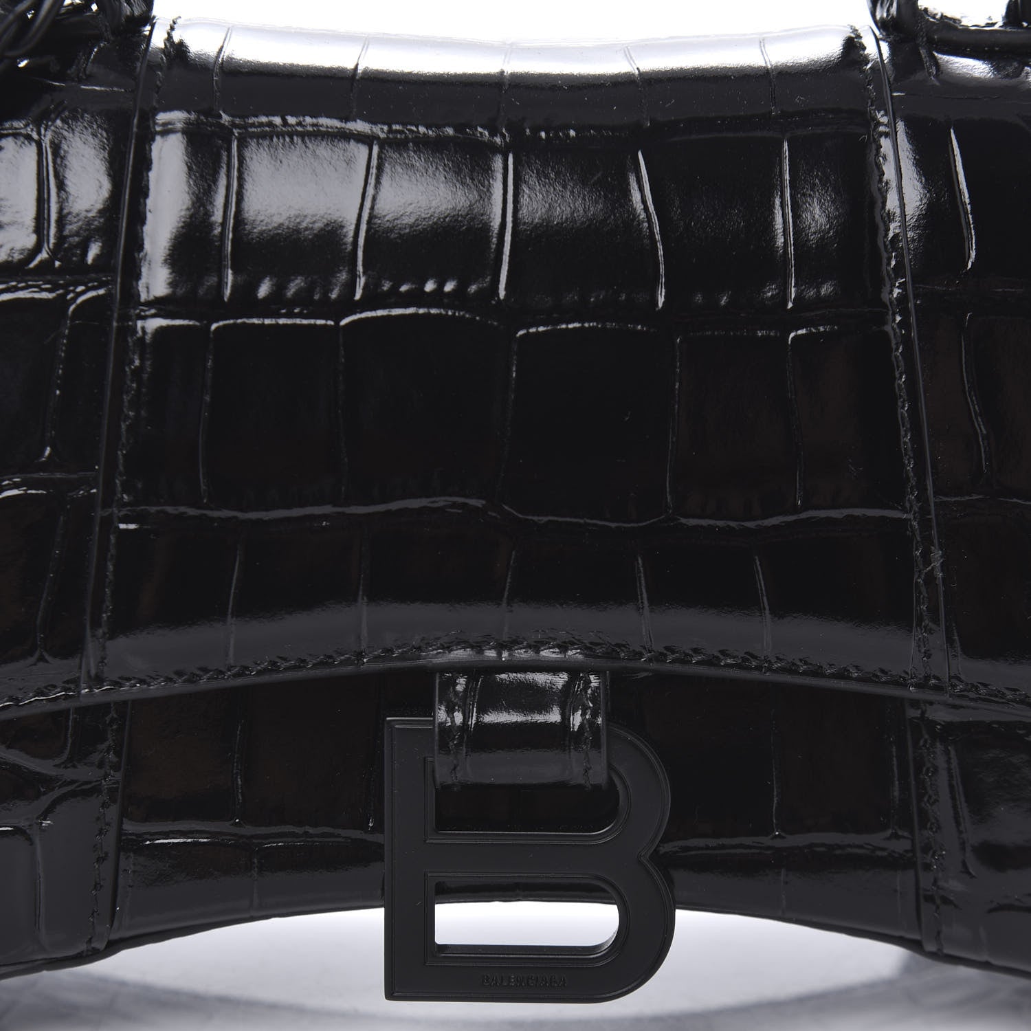 Balenciaga Shiny Calfskin Monochrome Crocodile Embossed Hourglass Top Handle Bag XS Black 9 of 9