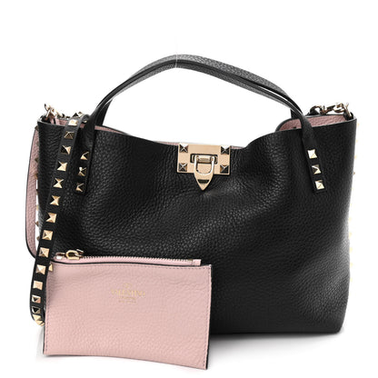 Valentino Garavani Grained Calfskin Small Rockstud Flip Lock Tote Black Rose Quartz 1 of 10