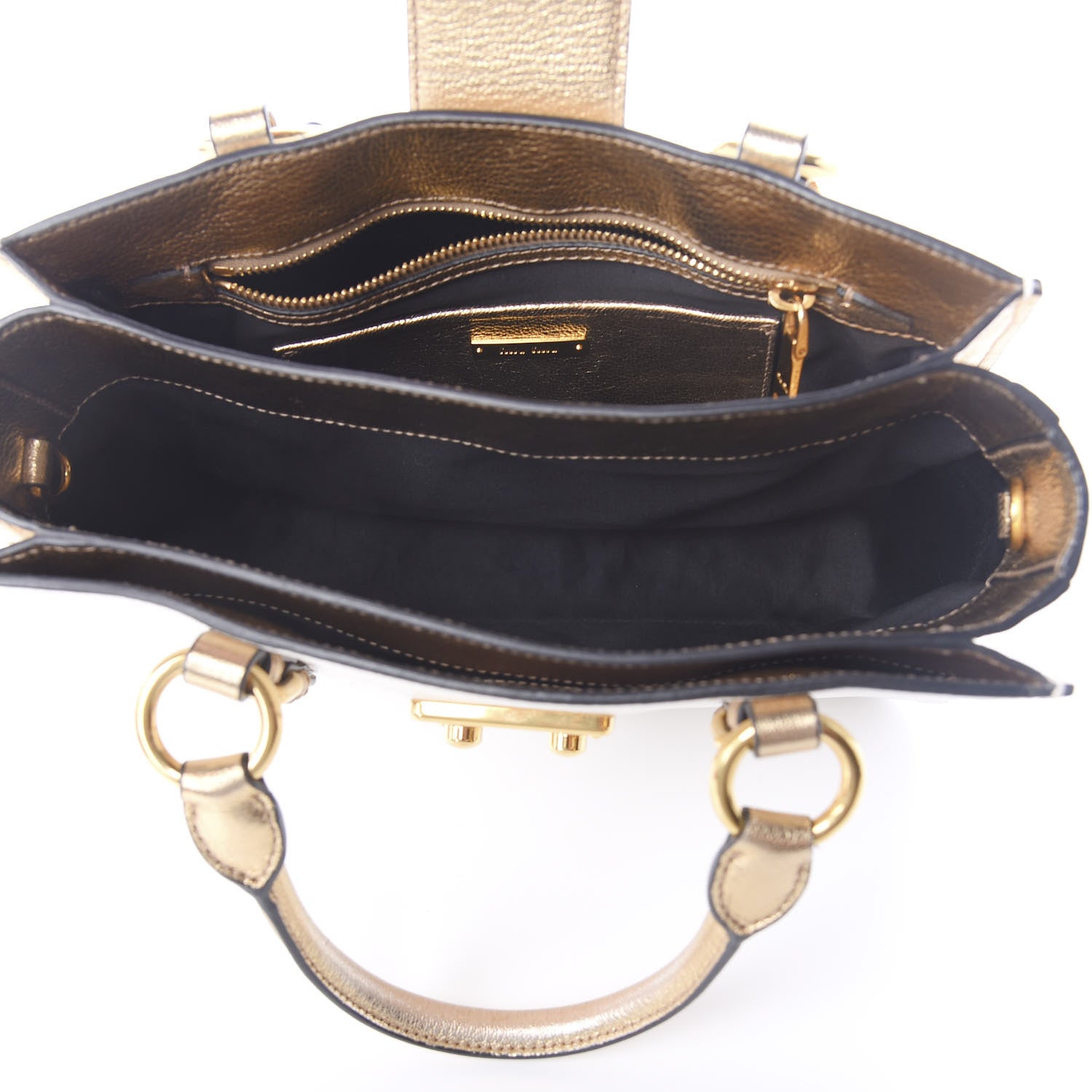 Miu Miu Metallic Goatskin Madras Bi-Color Shopping Tote White Pyrite 6 of 9