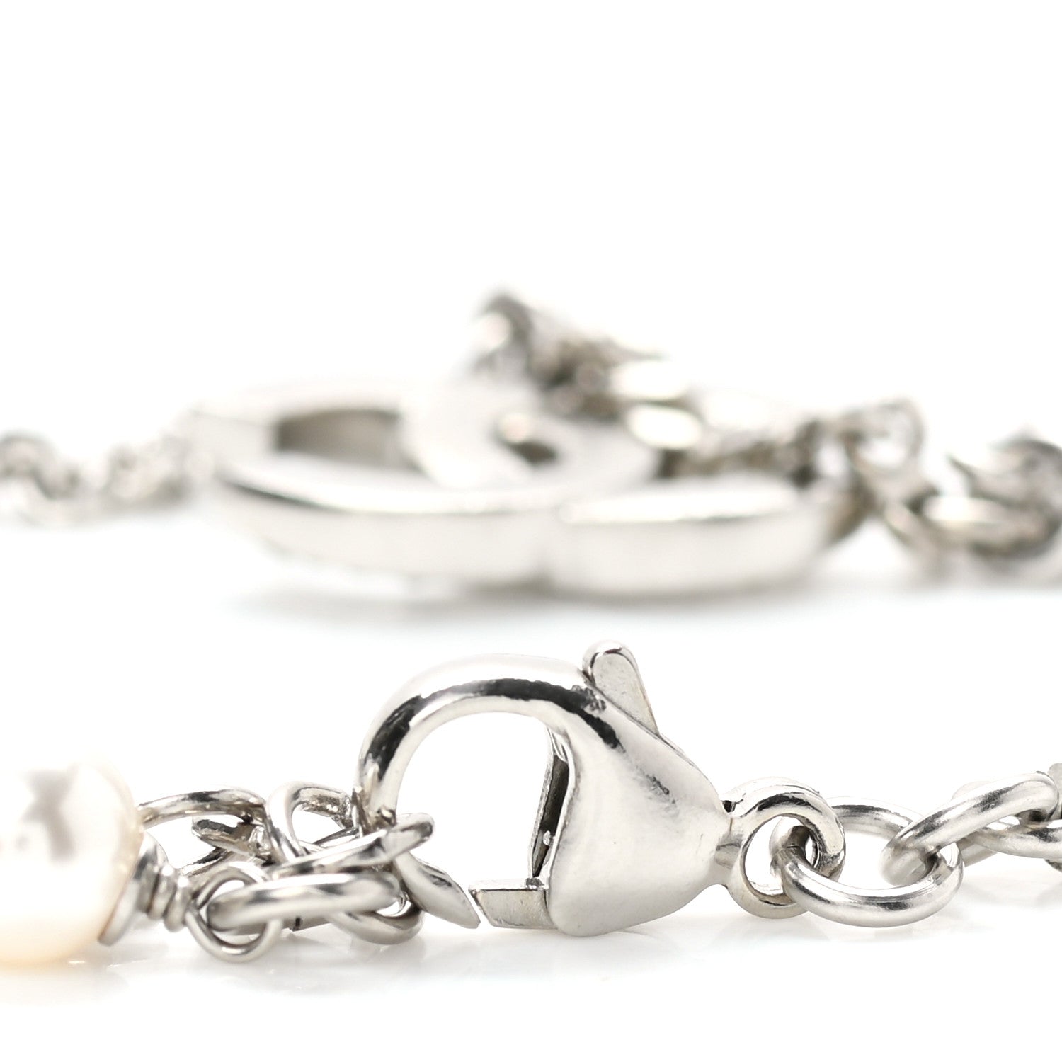 Chanel Crystal Pearl Flower CC Bracelet Silver 4 of 6