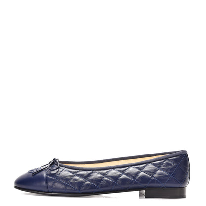 Chanel Aged Calfskin Quilted Cap Toe Ballerina Flats 39.5 Navy 1 of 9
