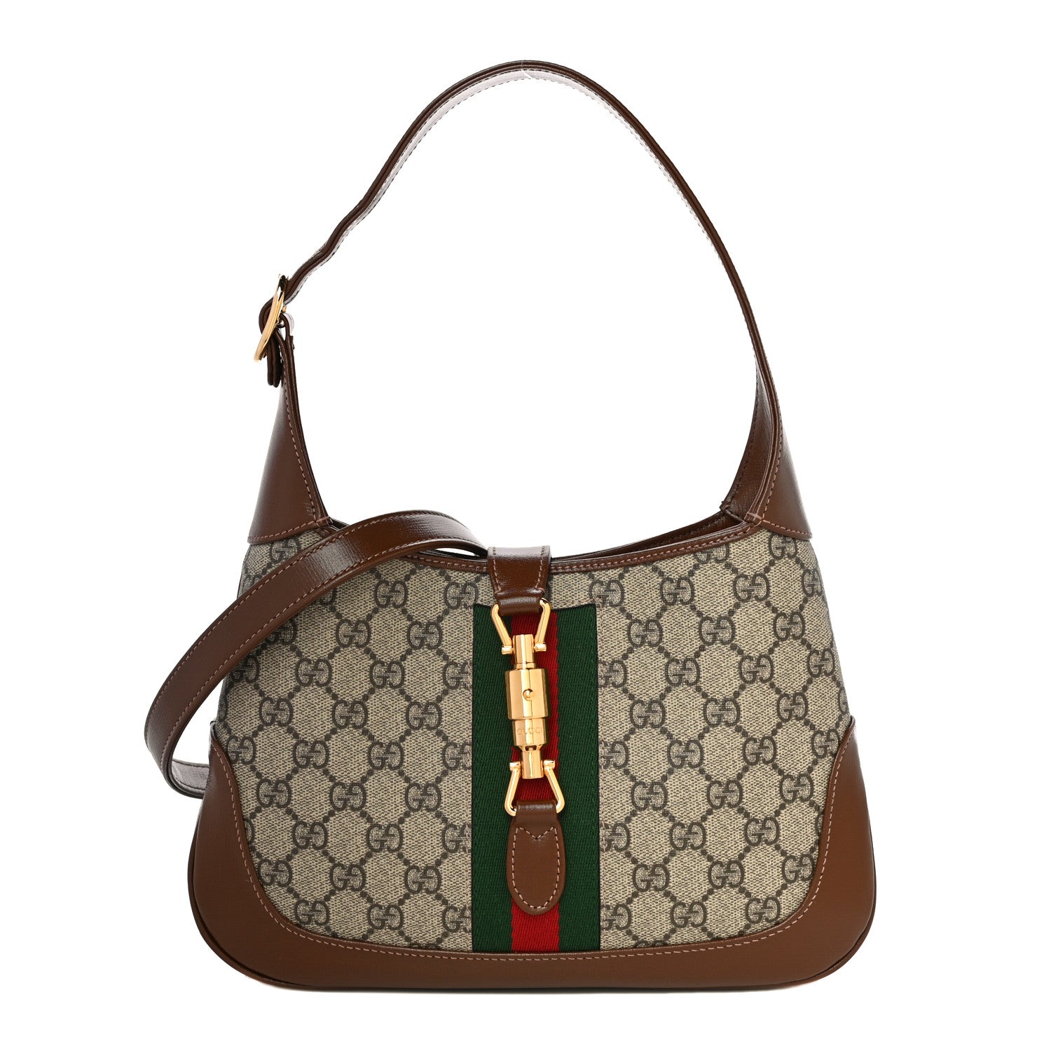 Gucci GG Supreme Monogram Azalea Calfskin Web Small Jackie 1961 Hobo Beige Ebony Brown Sugar 1 of 12