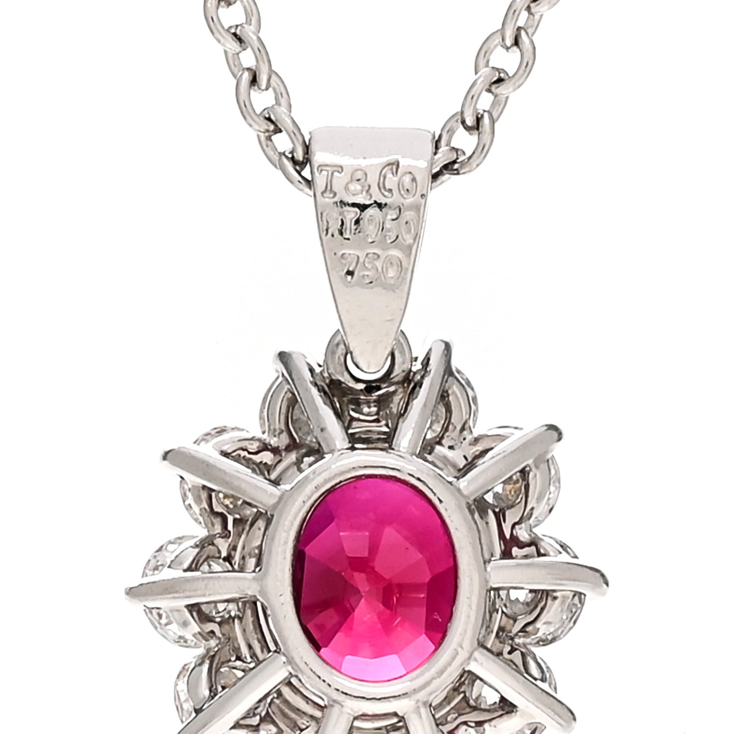 Platinum Diamond Ruby Halo Pendant Necklace