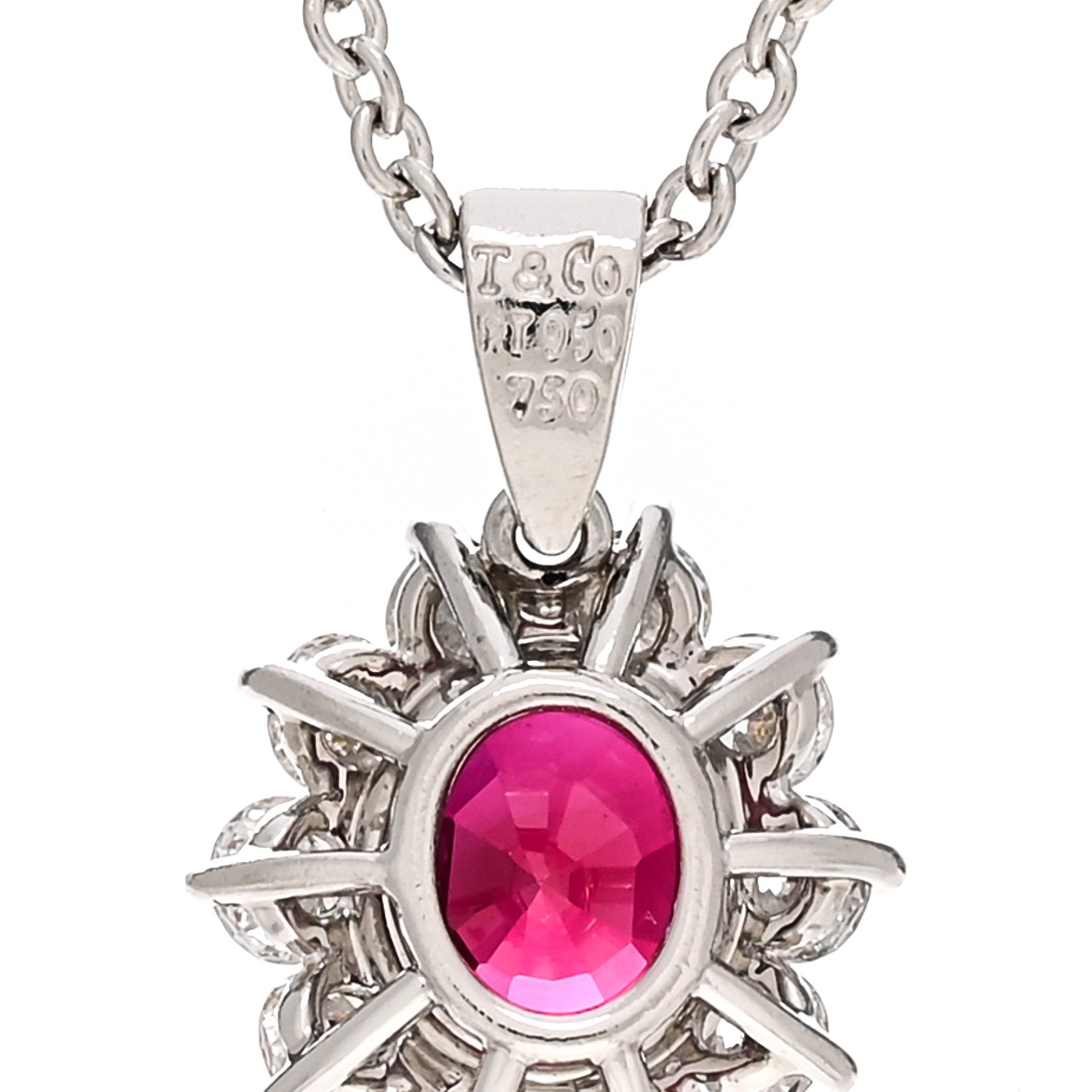 Tiffany Platinum Diamond Ruby Halo Pendant Necklace 4 of 4
