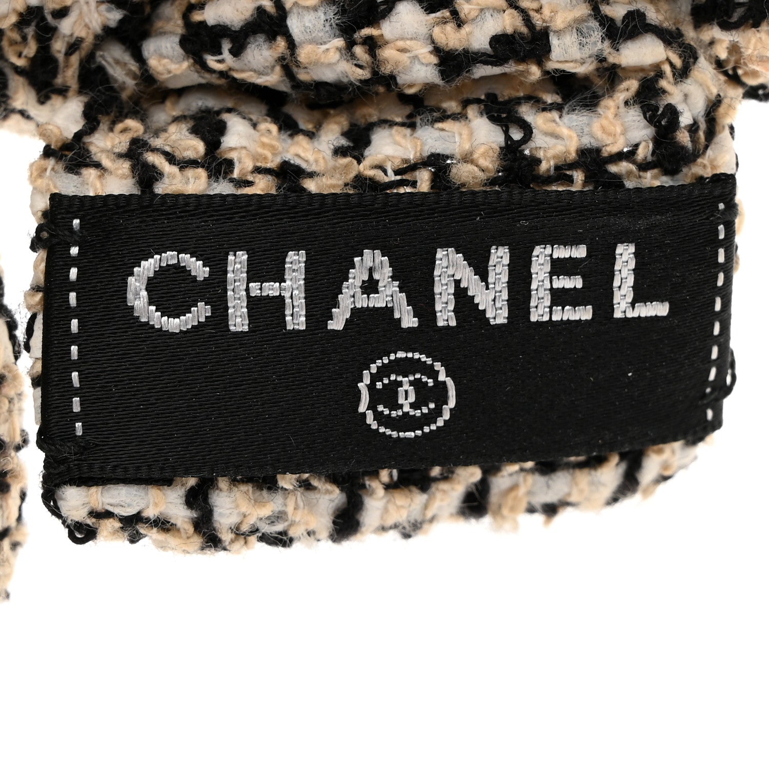 Chanel Tweed Bow Hair Clip Black Ecru White 4 of 4