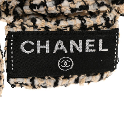 Chanel Tweed Bow Hair Clip Black Ecru White 4 of 4