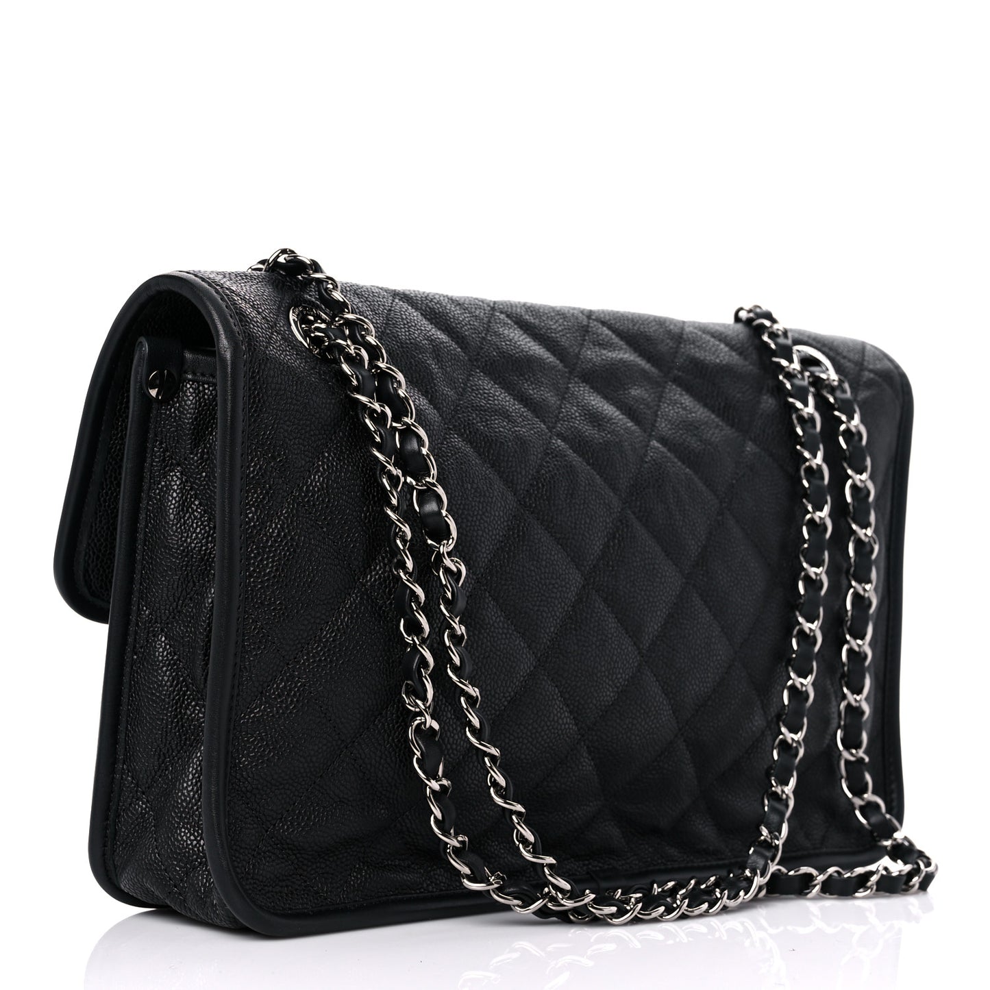 Caviar Quilted Large French Riviera Flap Black