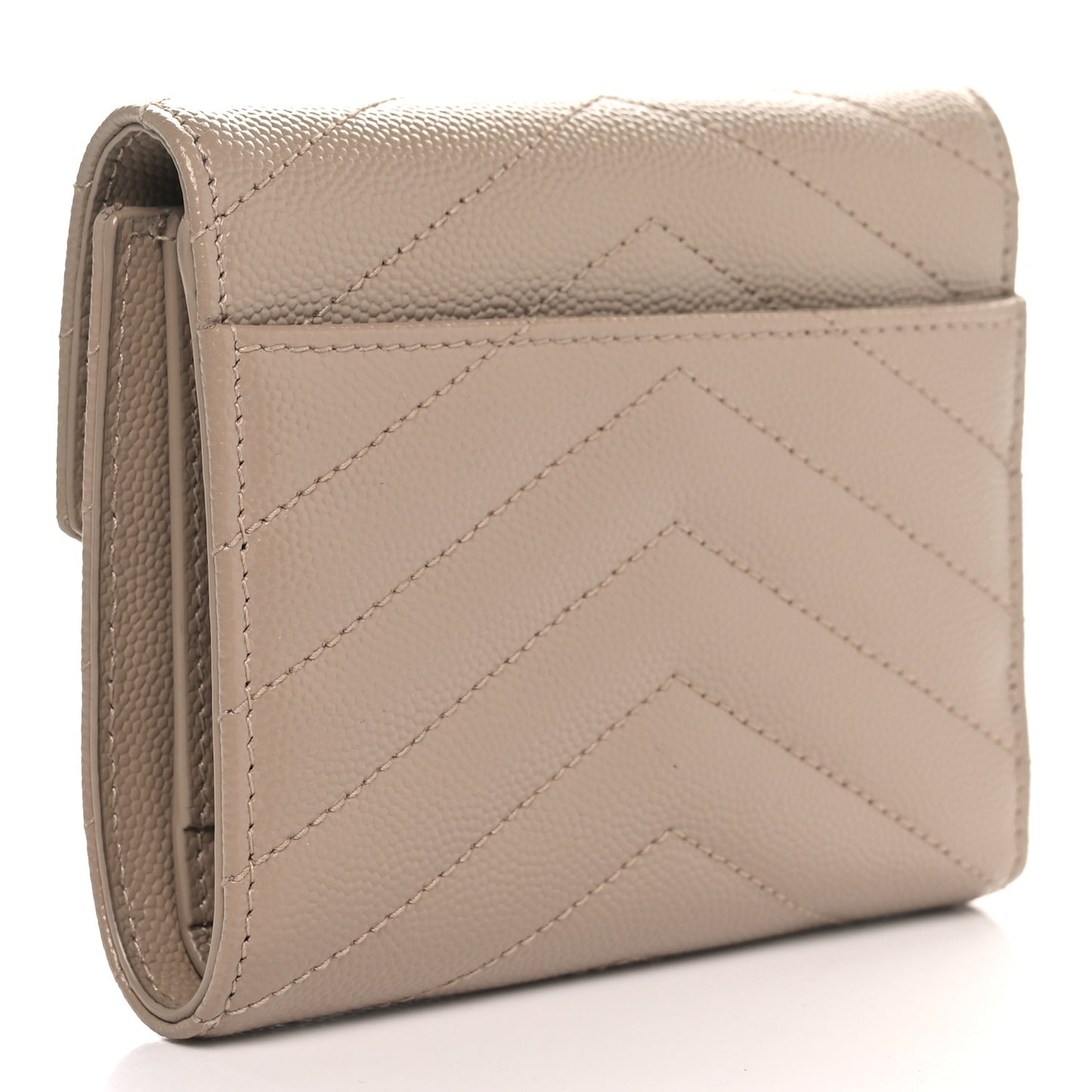 Grain De Poudre Matelasse Chevron Monogram Compact Tri Fold Wallet Dark Beige