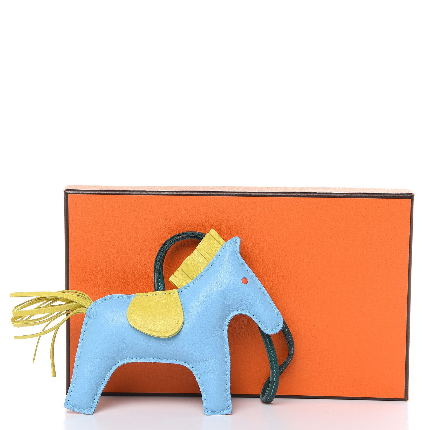 Hermes Milo Lambskin Grigri Rodeo Horse Bag Charm MM Bleu Celeste Lime Malachite 4 of 4