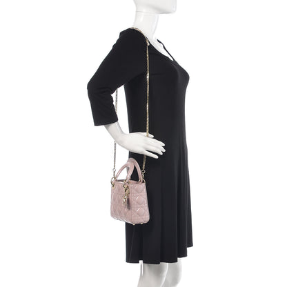 Christian Dior Metallic Lambskin Cannage Mini Lady Dior Lotus 2 of 11