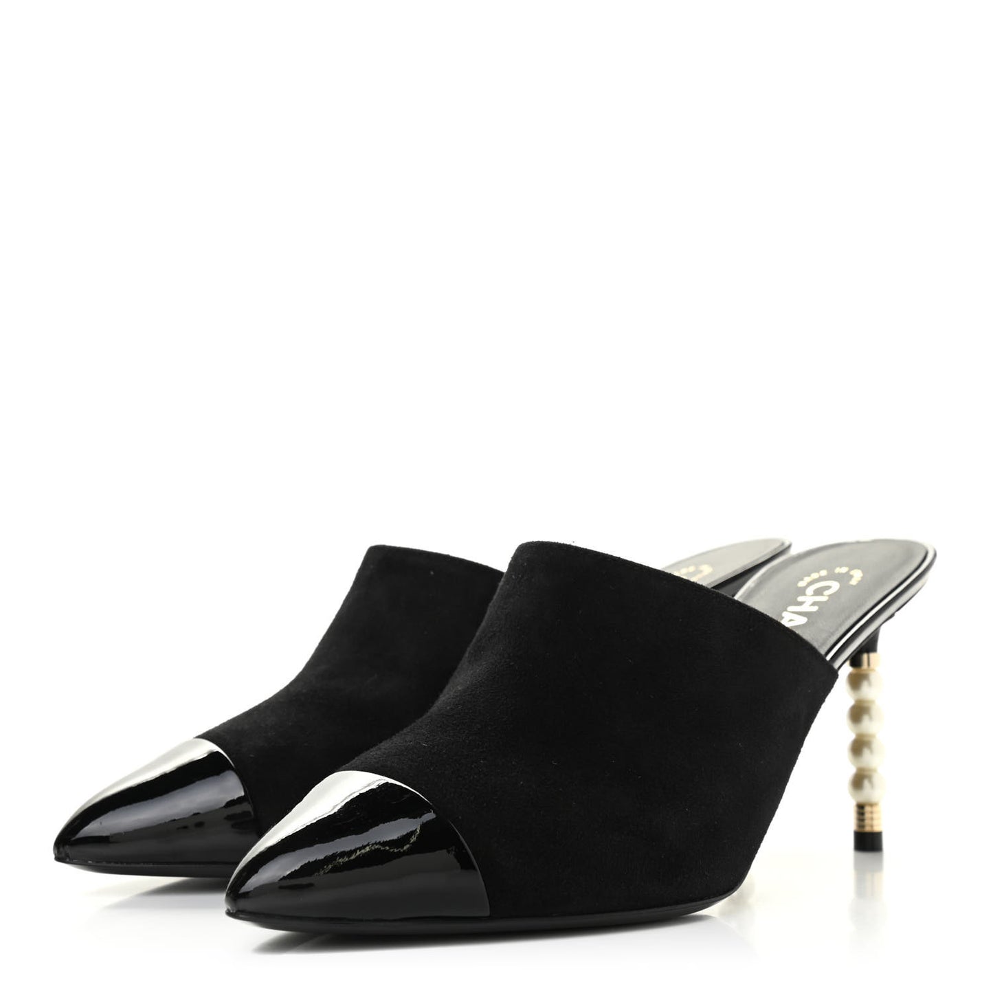 Suede Patent Calfskin Cap Toe Pearl Mule 39 Black