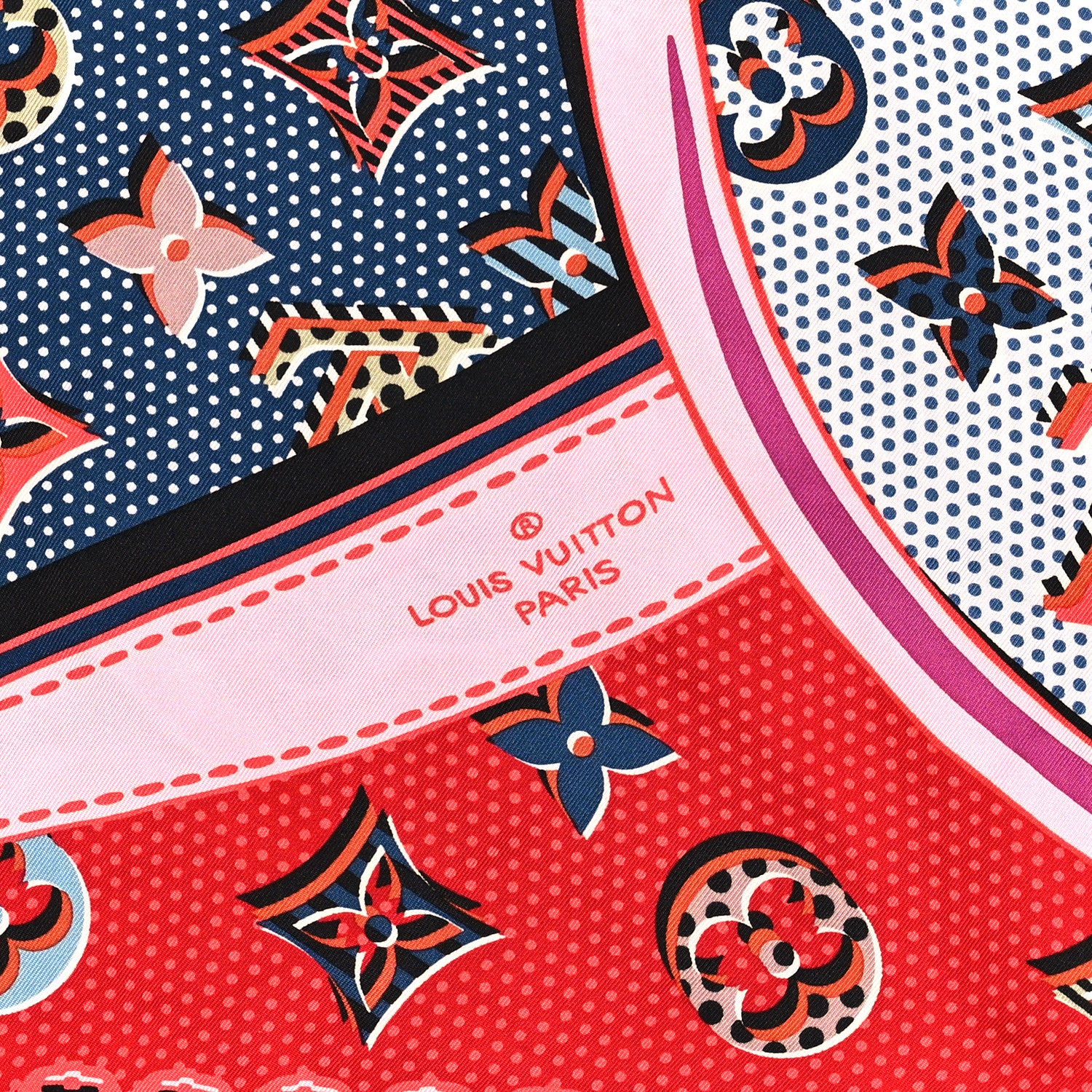 Louis Vuitton Silk Pop Monogram Scarf Red Pink 2 of 3