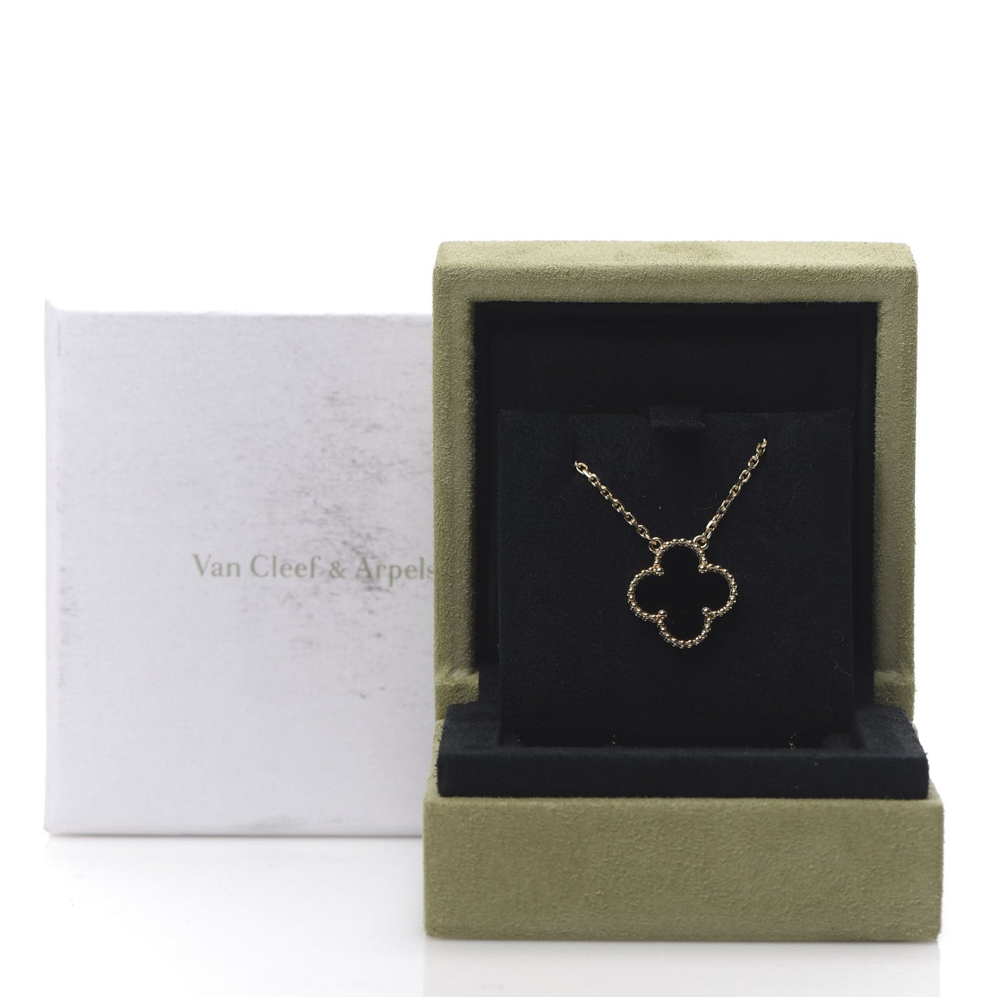 18K Yellow Gold Black Onyx Vintage Alhambra Pendant Necklace