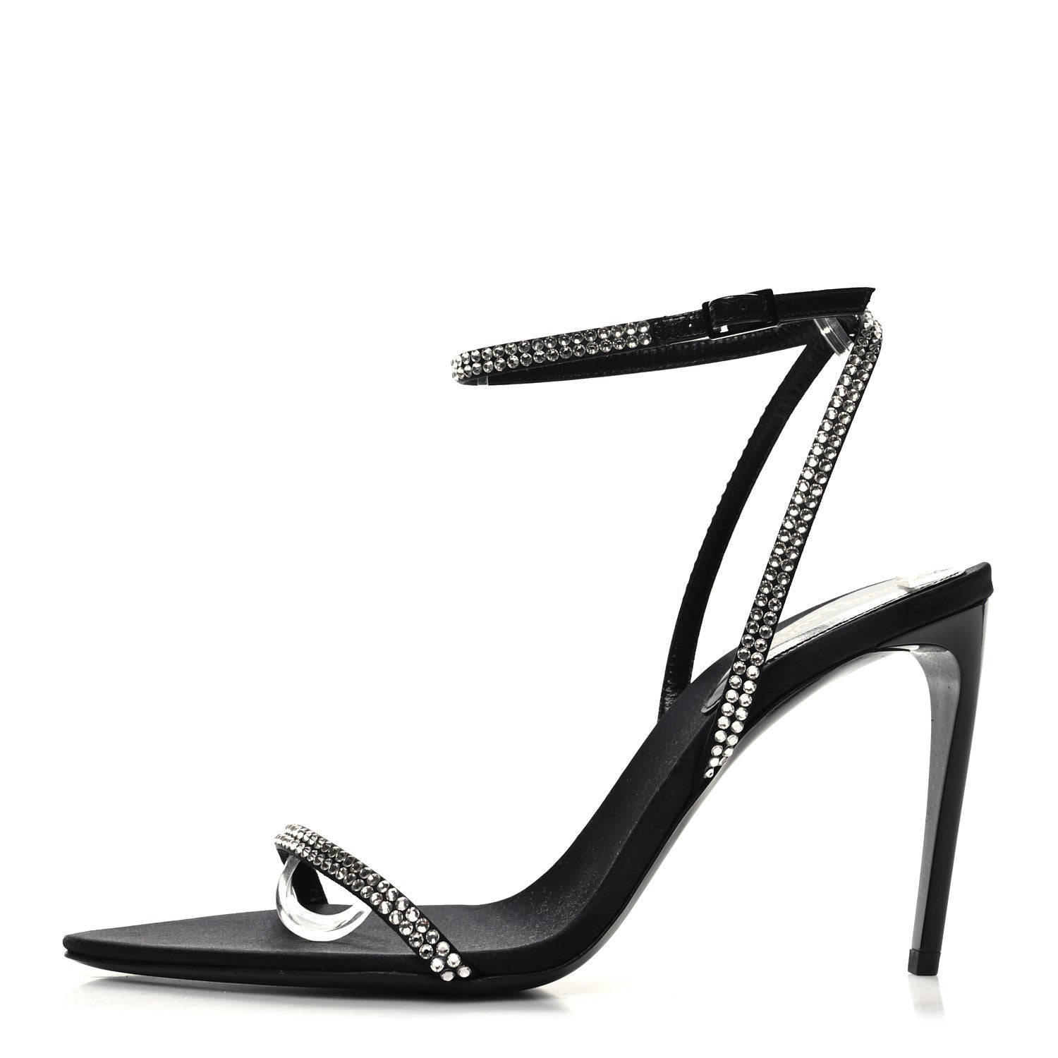 Saint Laurent Satin Crystal Georgia 90 Sandals 36.5 Black 1 of 7