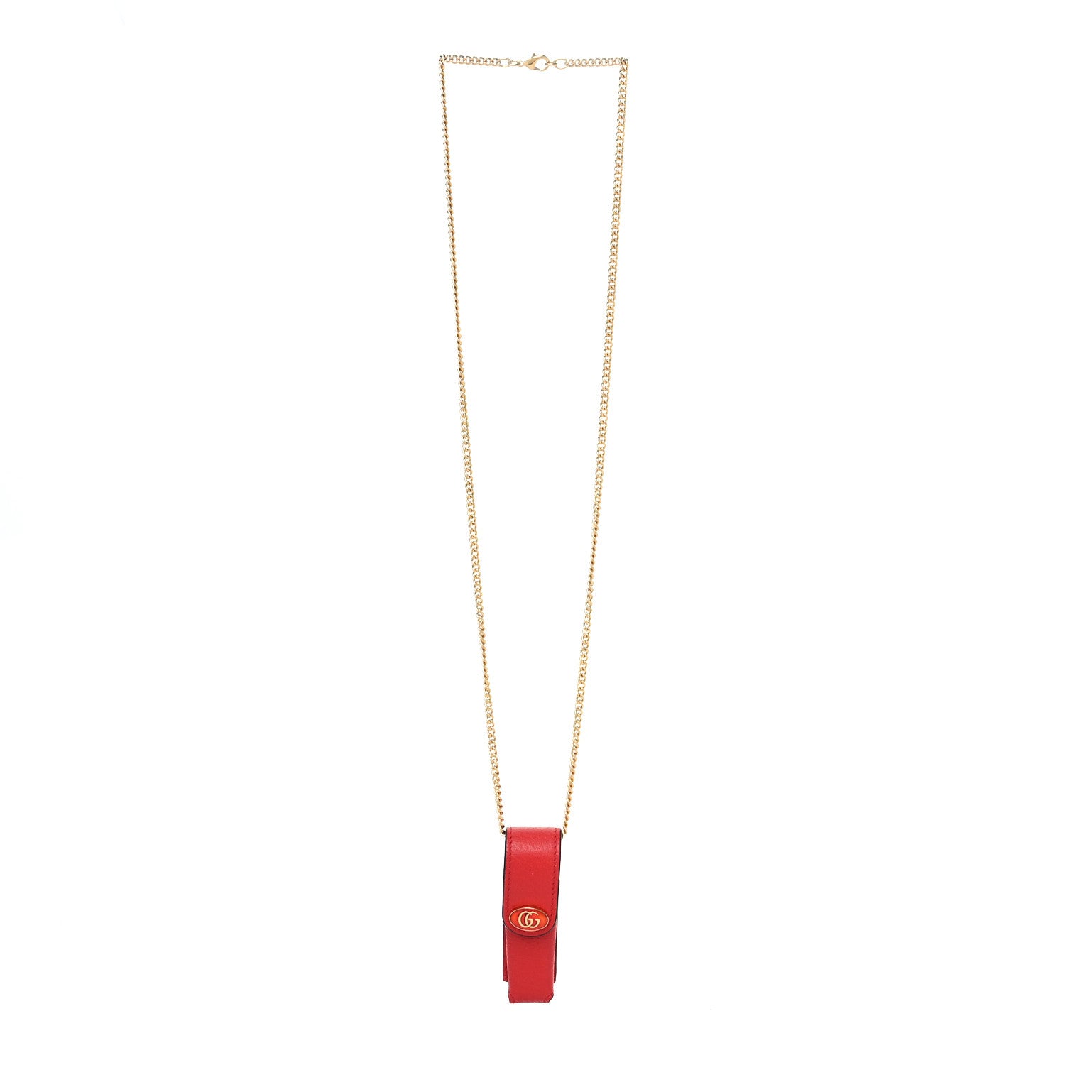 Gucci Textured Calfskin Enamel Single Porte Rouges Chain Lobster Red 3 of 6