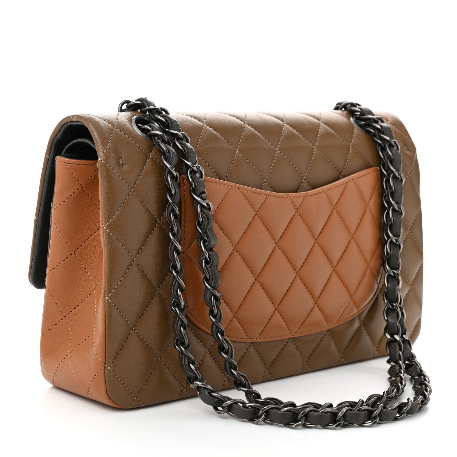 Chanel Lambskin Quilted Tri-Color Medium Double Flap Brown Grey Light Brown 3 of 10