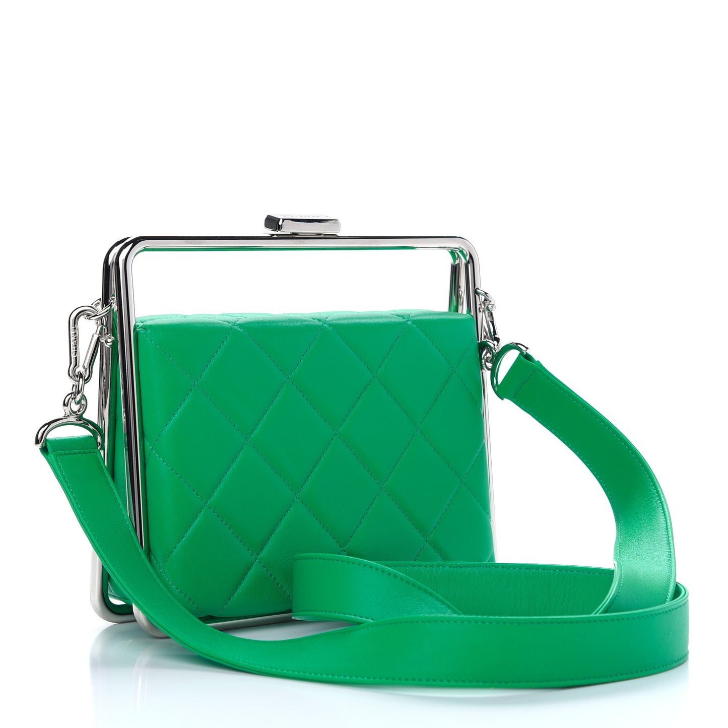 Quilted Lambskin Metal Bar Clutch Bag Green