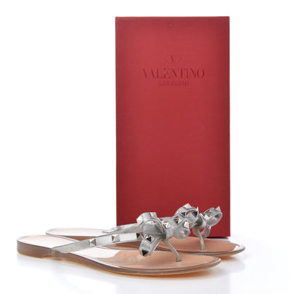 Valentino Garavani PVC Jelly Rockstud Bow Thong Sandals 41 Silver 8 of 8