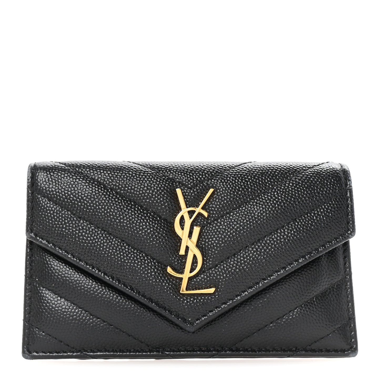 Grain De Poudre Matelasse Chevron Monogram Compact Wallet Black