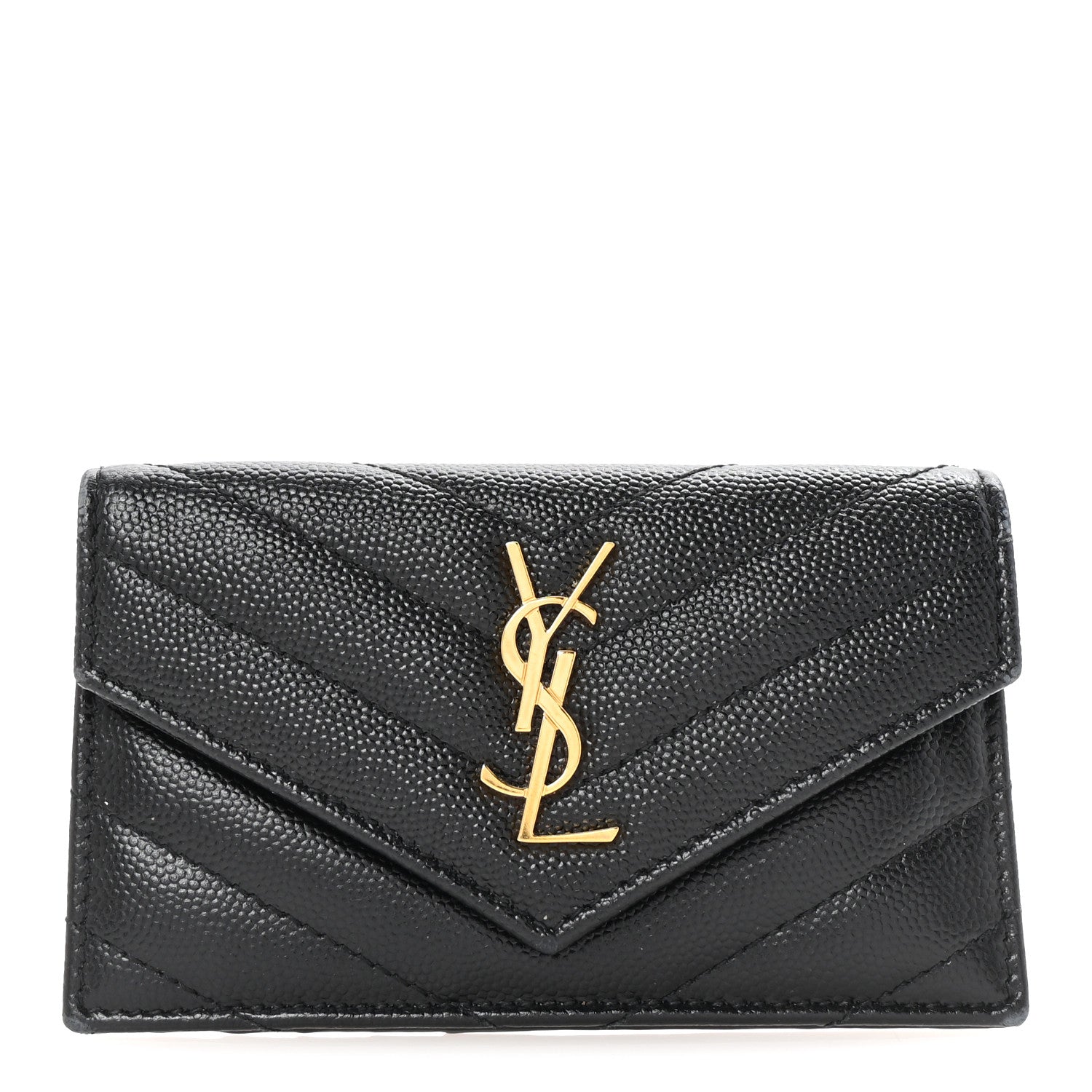 Saint Laurent Grain De Poudre Matelasse Chevron Monogram Compact Wallet Black 1 of 7