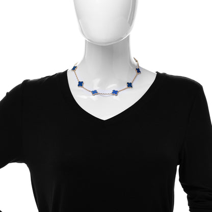Van Cleef & Arpels 18K Yellow Gold Blue Agate 10 Motifs Vintage Alhambra Necklace 2 of 7