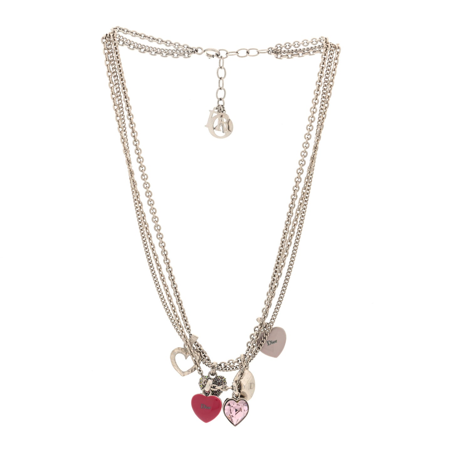 Metal Crystal Heart Charm Necklace Silver Pink