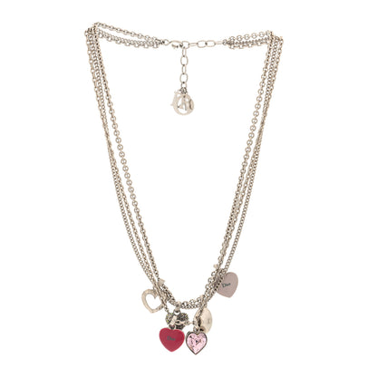 Christian Dior Metal Crystal Heart Charm Necklace Silver Pink 1 of 3