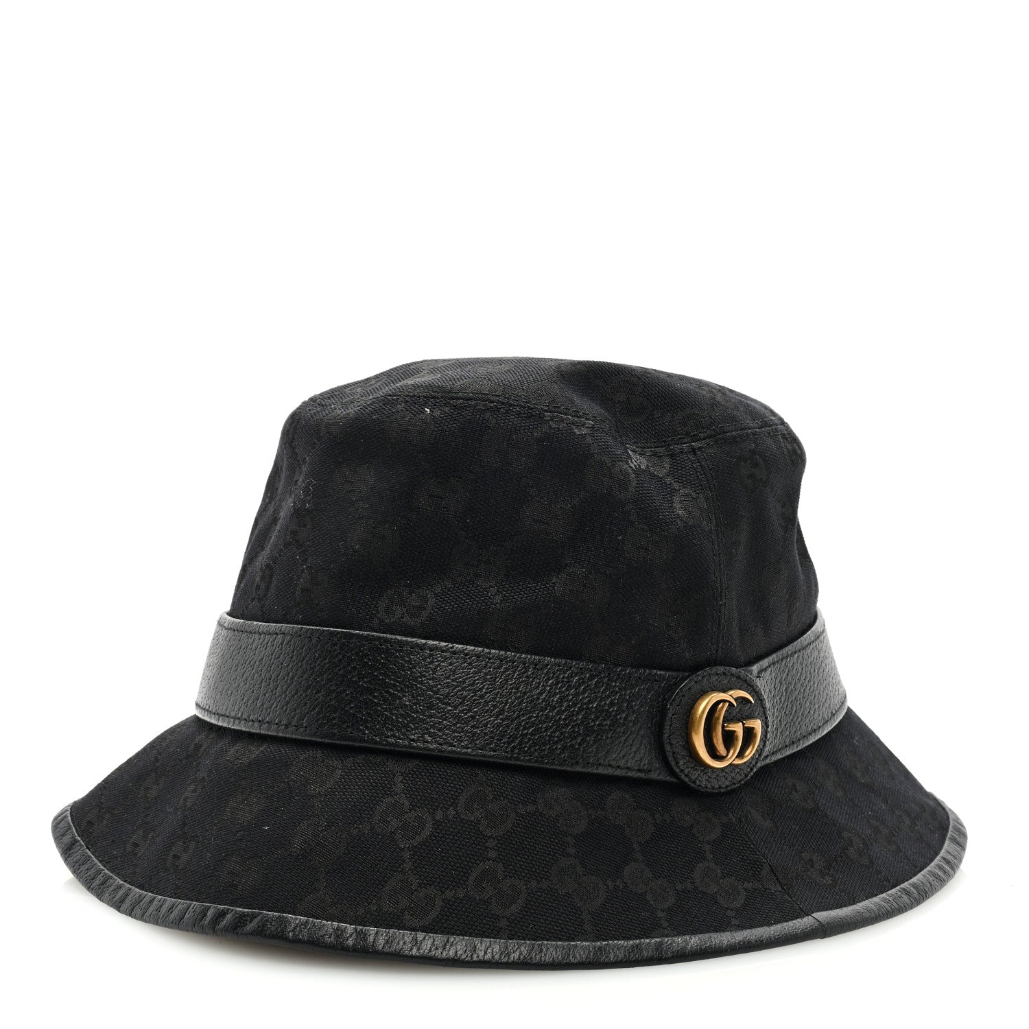 Gucci Monogram Textured Dollar Calfskin GG Jago Bucket Hat L Black 1 of 8