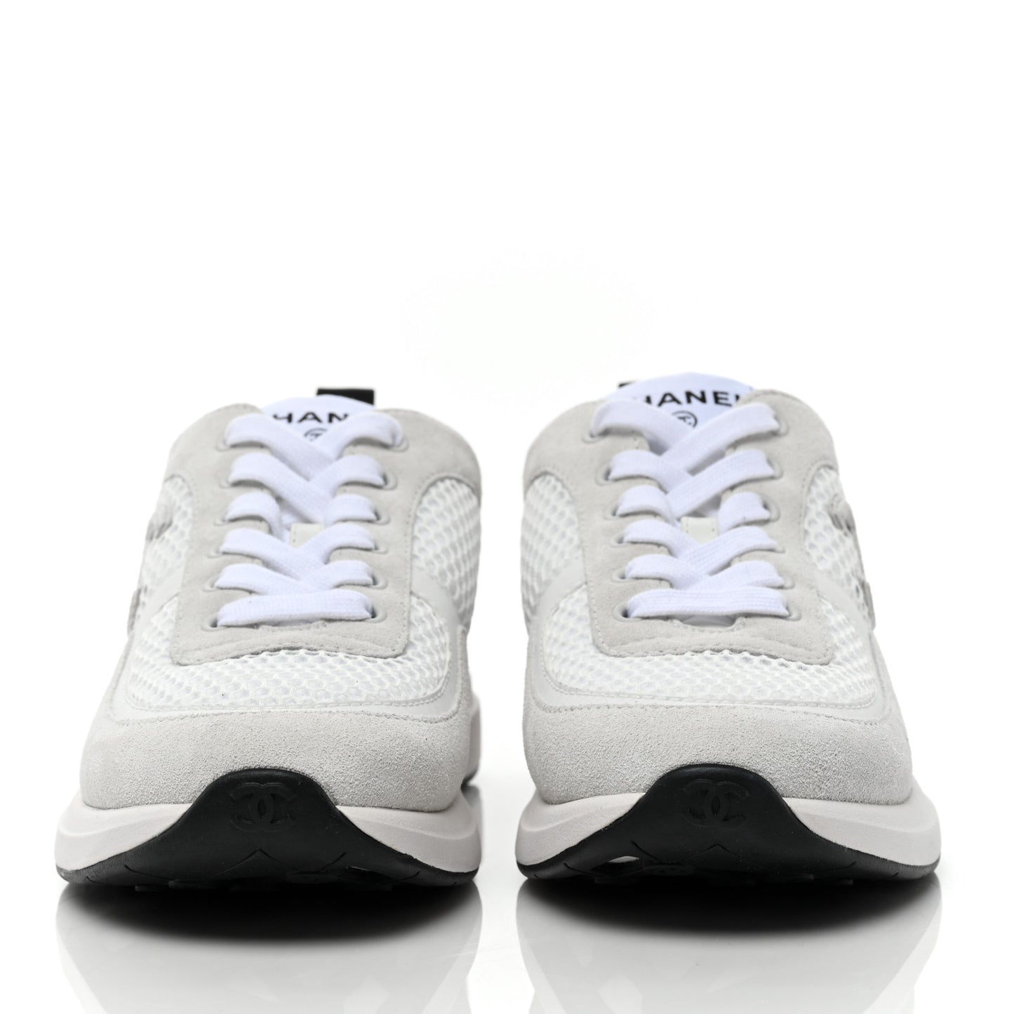 Calfskin Mesh Lycra Suede Womens Logo Sneakers 37 White