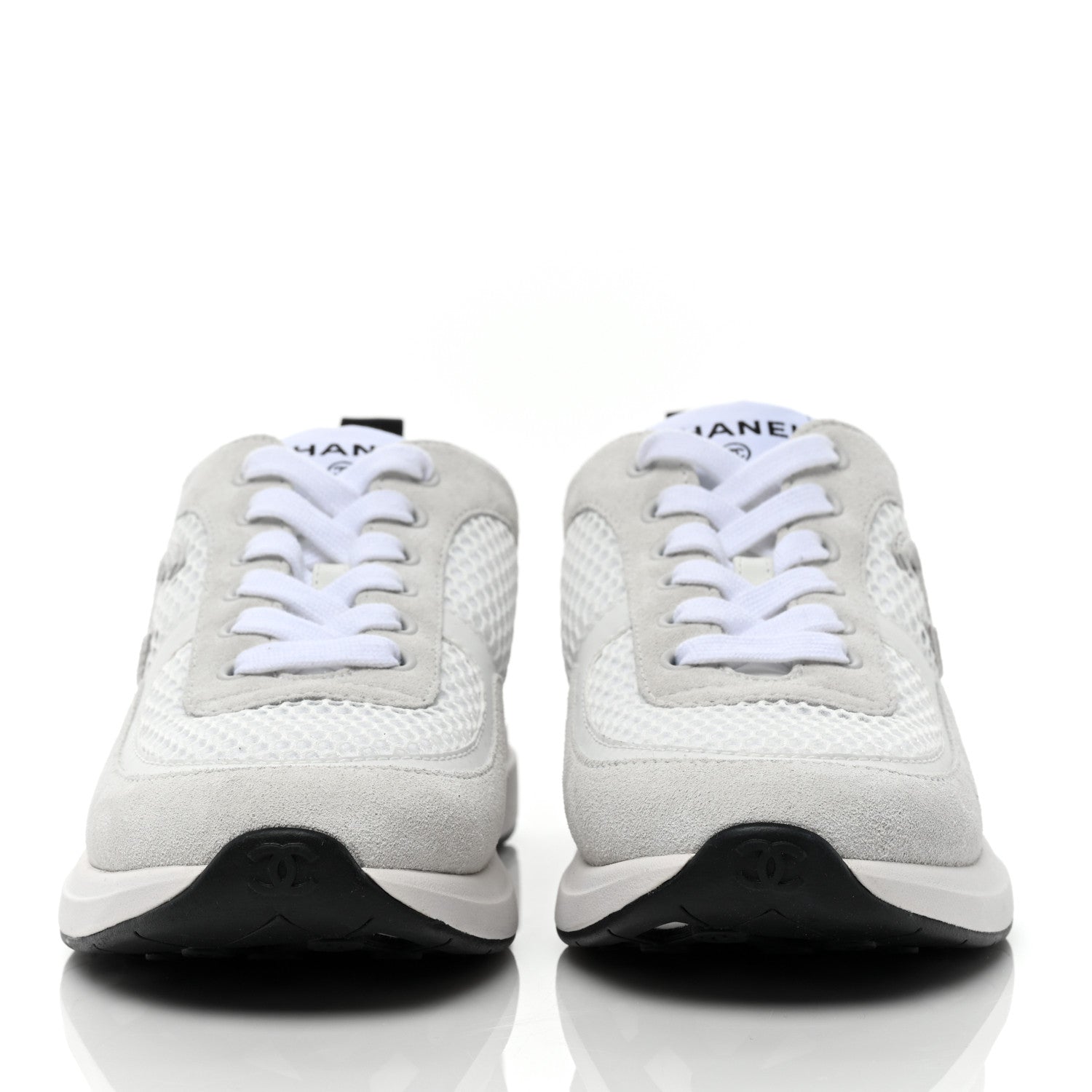 Chanel Calfskin Mesh Lycra Suede Womens Logo Sneakers 37 White 2 of 7