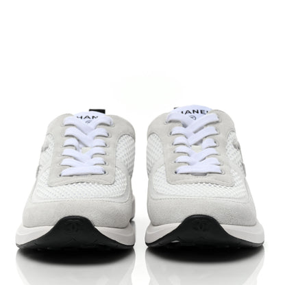 Chanel Calfskin Mesh Lycra Suede Womens Logo Sneakers 37 White 2 of 7