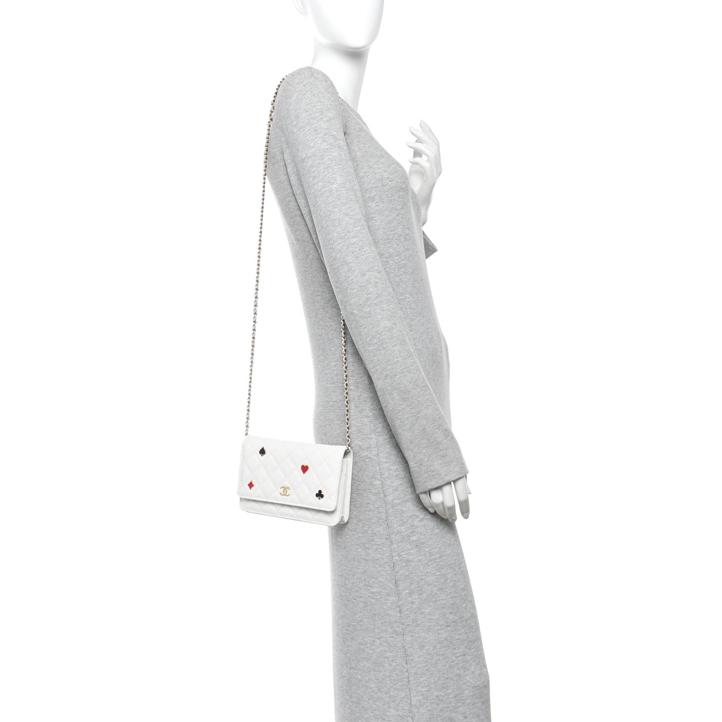 Caviar Quilted Enamel Coco Casino Wallet On Chain WOC White