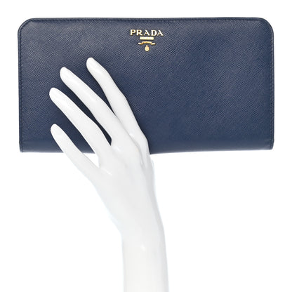 Prada Saffiano Metal Double Snap Travel Wallet Cobalto 2 of 10