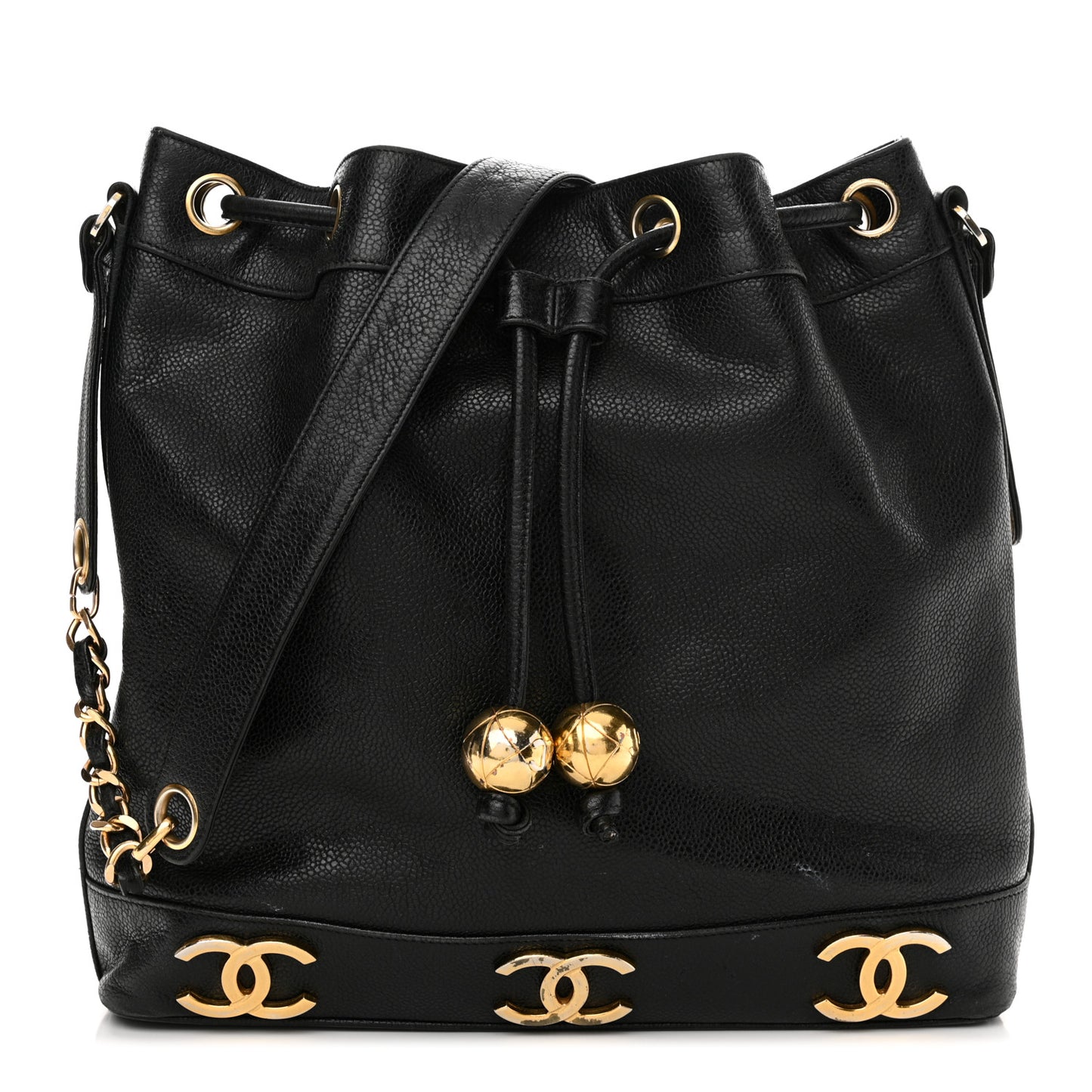 Caviar CC Drawstring Shoulder Bag Black