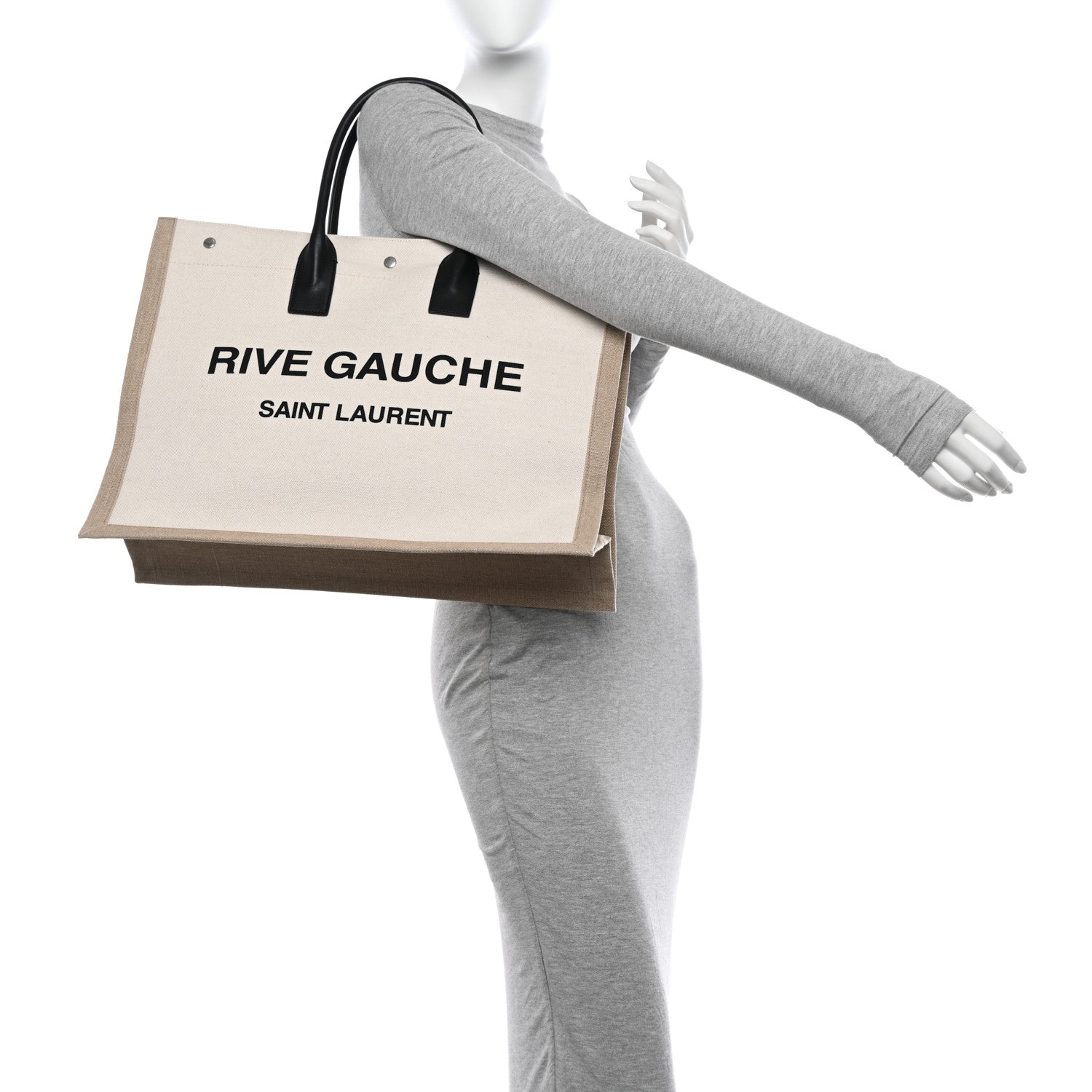 Saint Laurent Linen Calfskin Rive Gauche Tote Greggio Natural 2 of 9