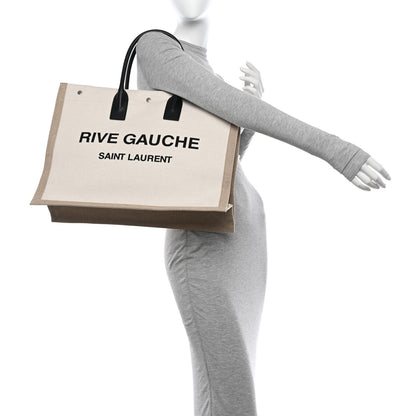 Saint Laurent Linen Calfskin Rive Gauche Tote Greggio Natural 2 of 9