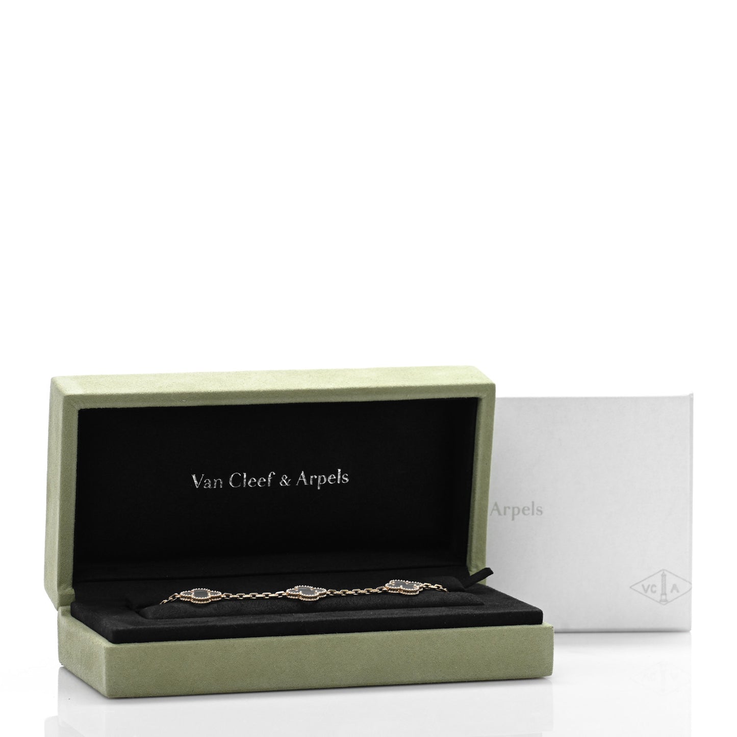 18K Yellow Gold Rock Crystal 5 Motifs Vintage Alhambra Bracelet