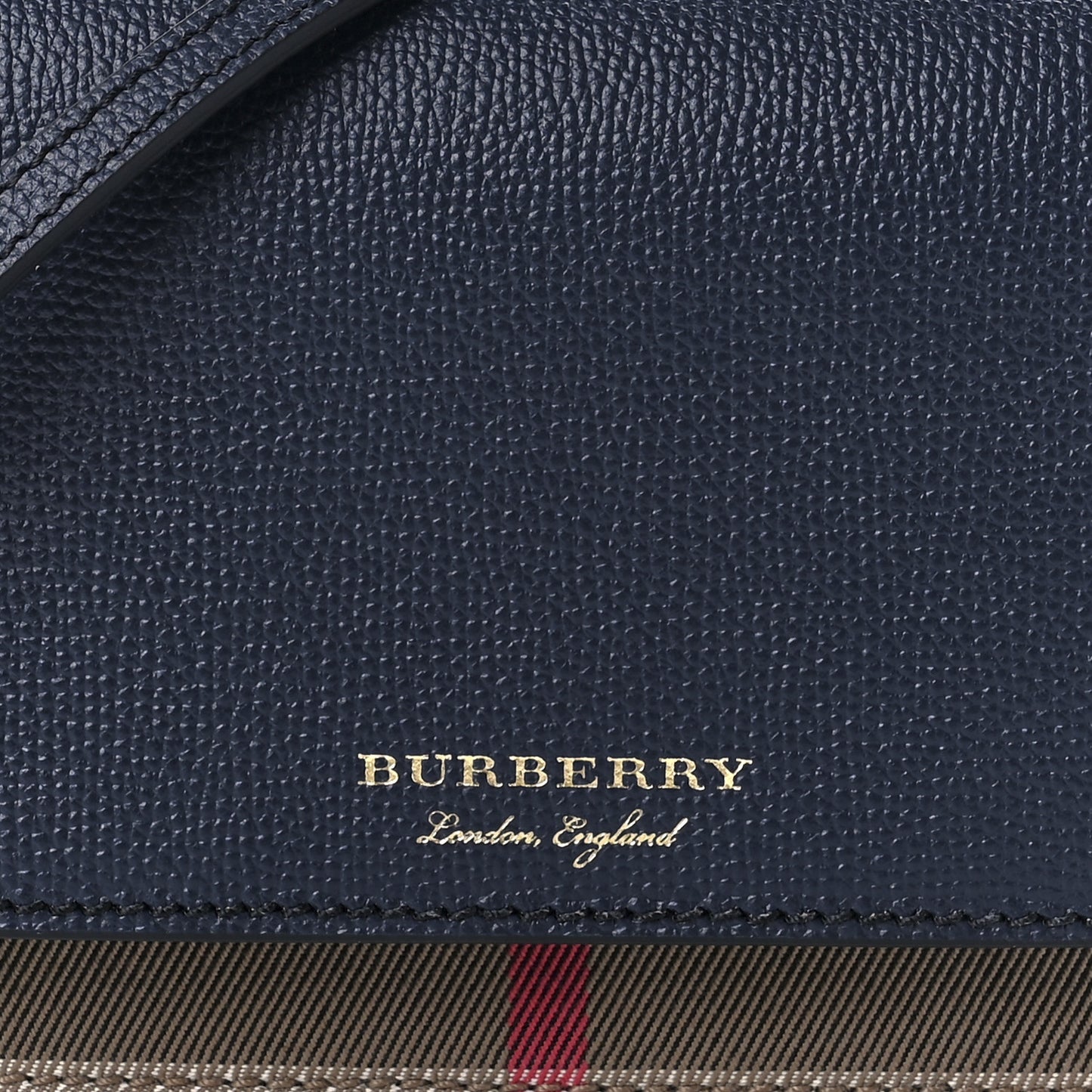 Grained Calfskin House Check Tartan Mix Hampshire Wallet On Chain Navy