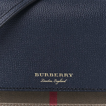 Burberry Grained Calfskin House Check Tartan Mix Hampshire Wallet On Chain Navy 8 of 9