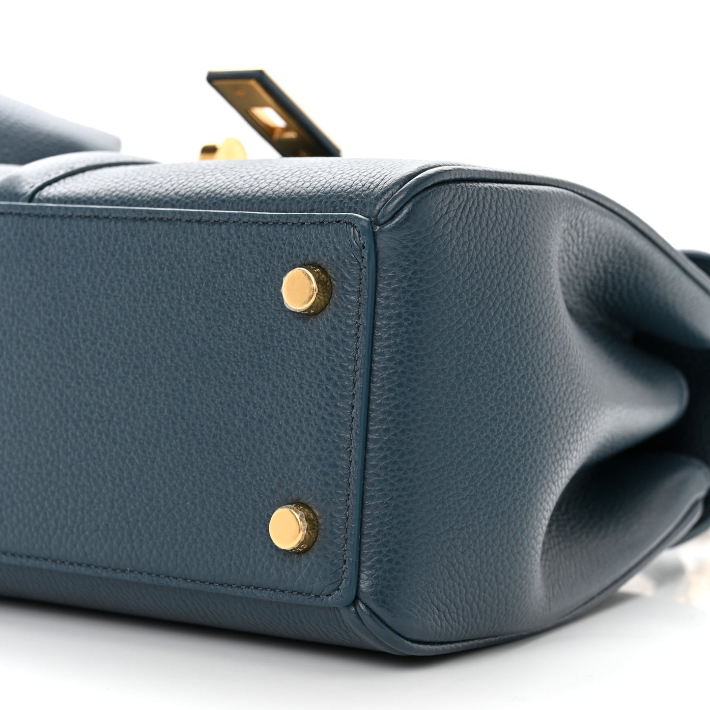 Grained Calfskin Small 16 Top Handle Bag Petrol