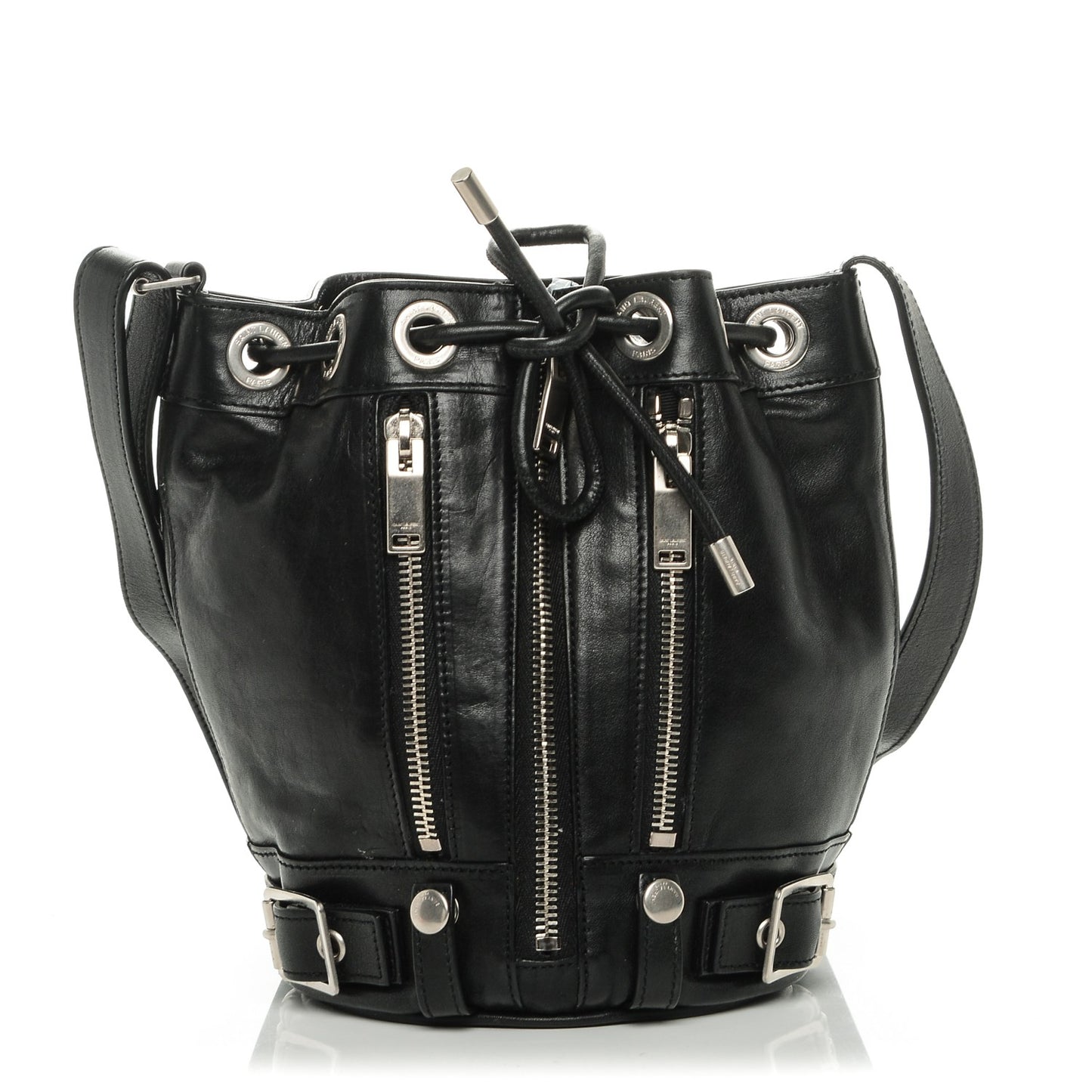 Calfskin Small Rider Bucket Bag Black