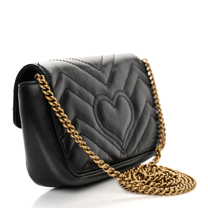 Gucci Calfskin Matelasse Super Mini GG Marmont Shoulder Bag Black 3 of 11