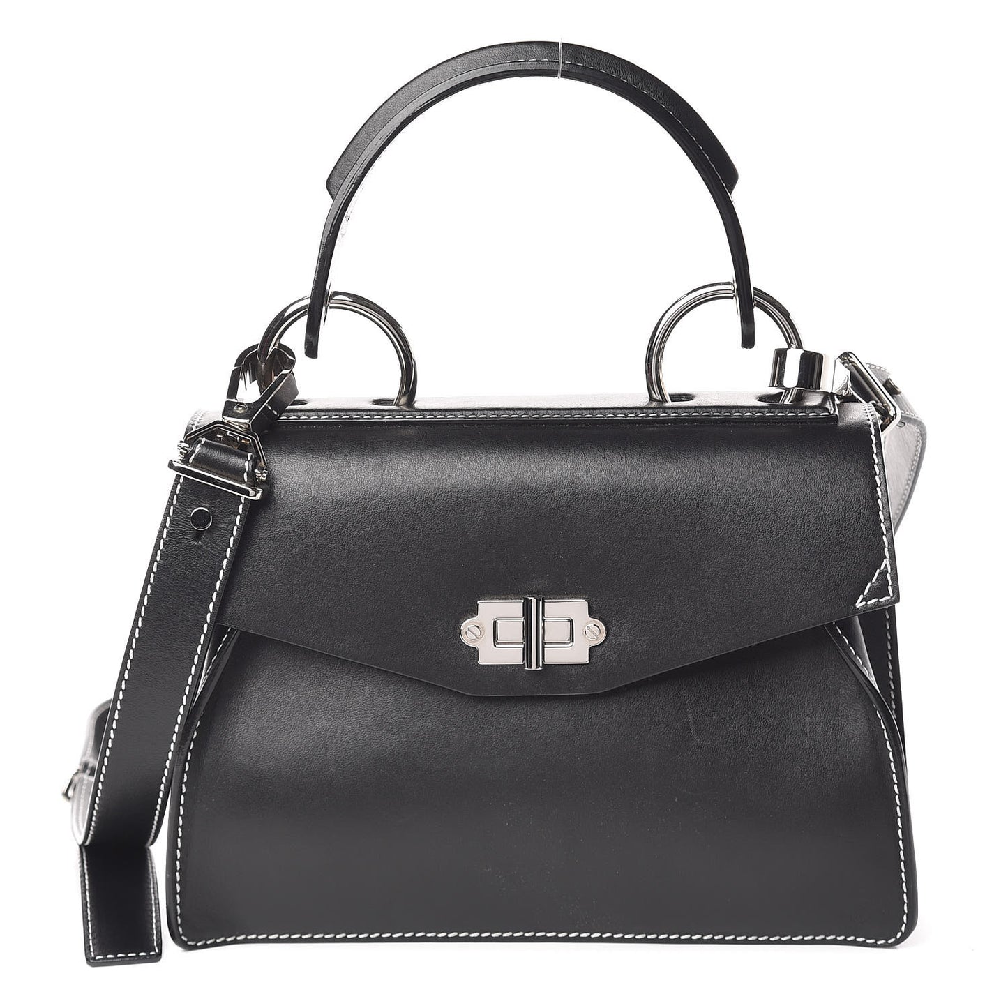 Smooth Calfskin Small Hava Top Handle Bag Black