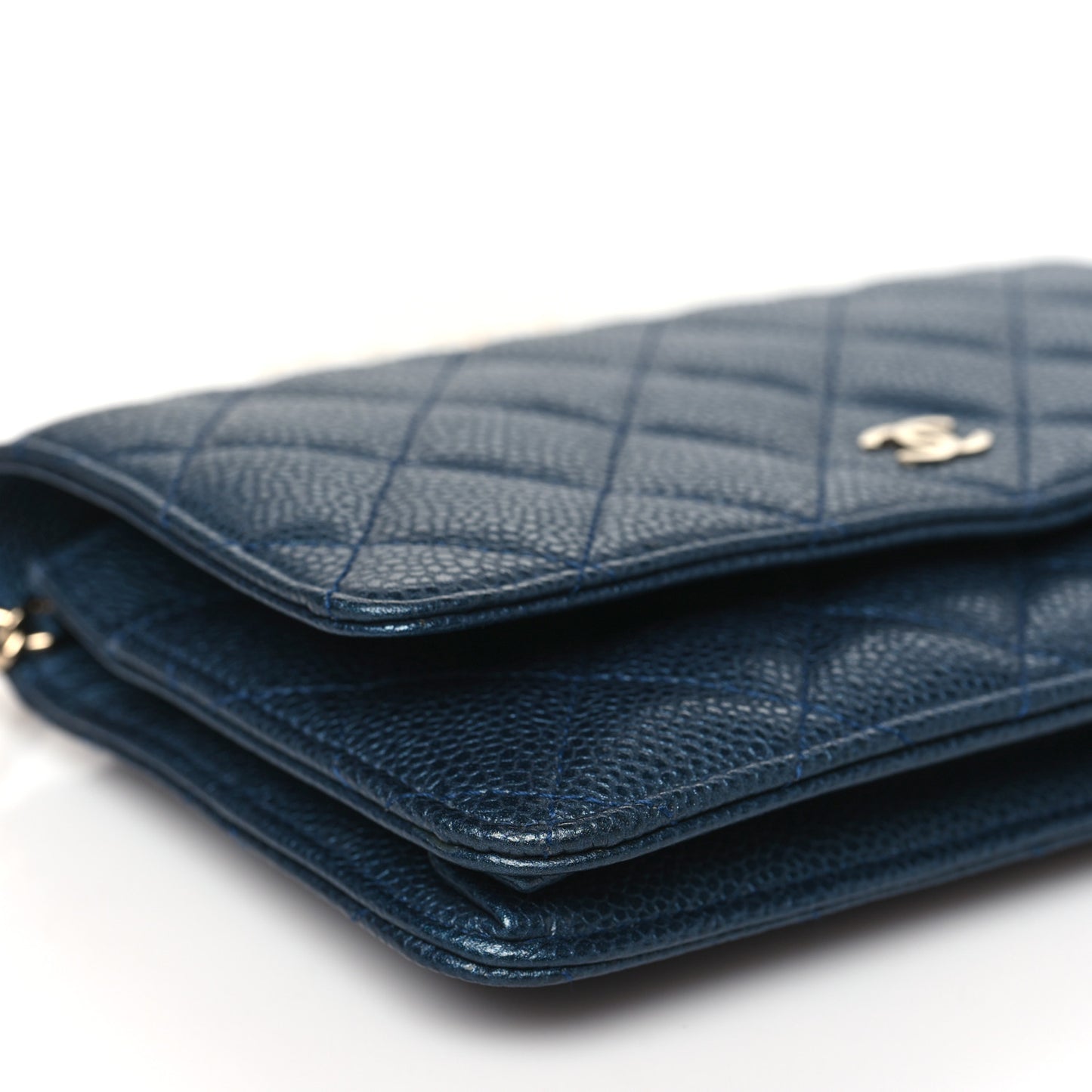 Caviar Quilted Wallet on Chain WOC Dark Blue